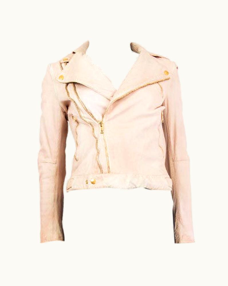 Alexander McQueen Alexander Mcqueen Pink Distressed Leather Biker Jacket