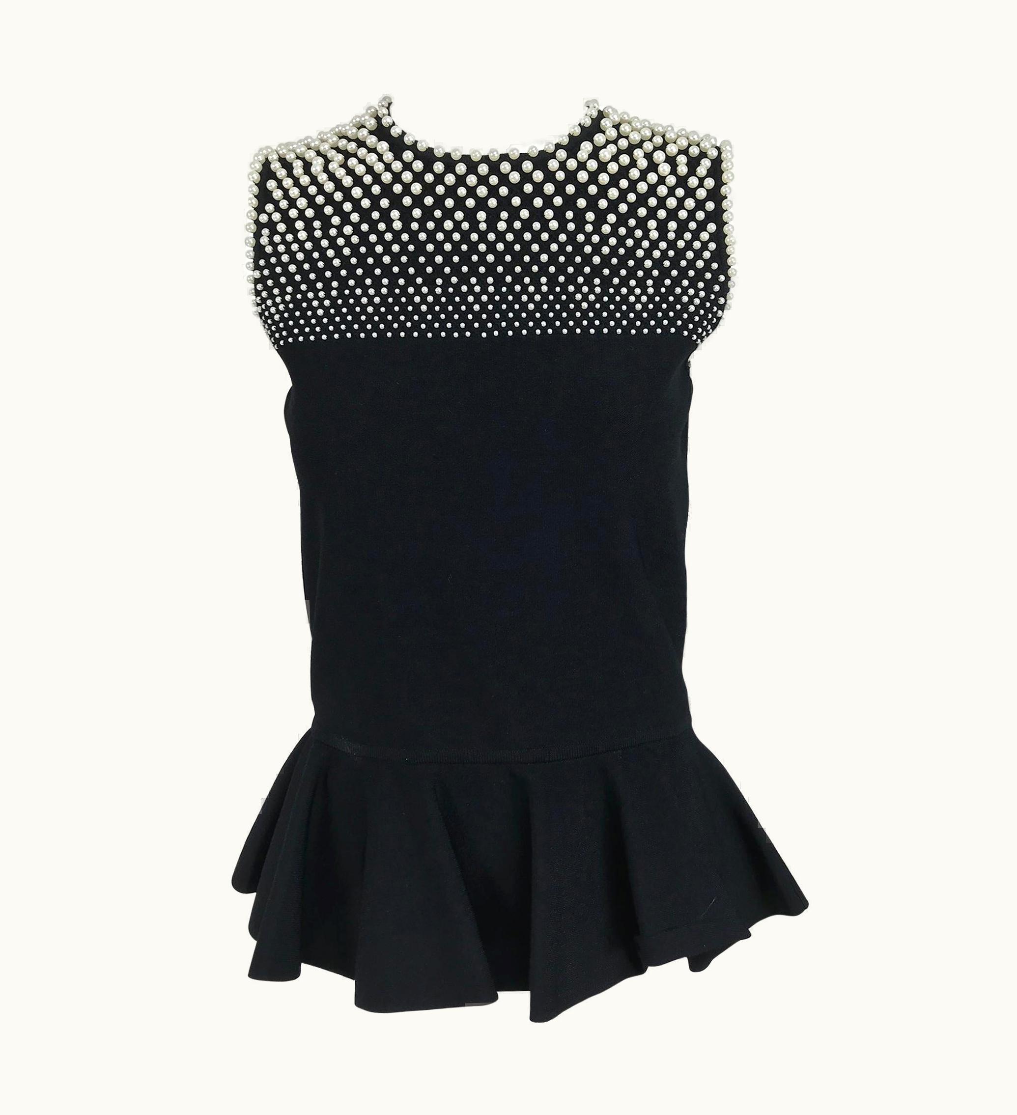 Alexander McQueen Alexander McQueen Pearl Bodice Sleeveless Peplum Top In Black