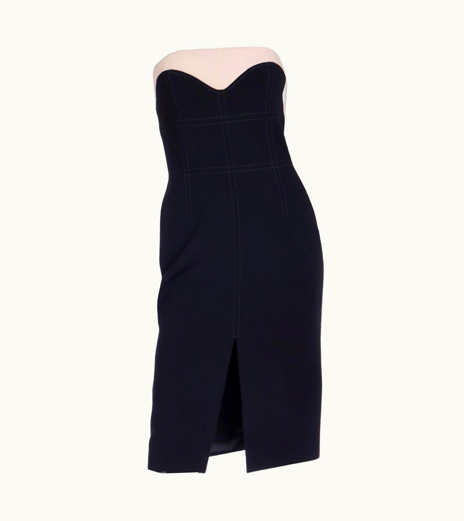 Alexander McQueen Alexander McQueen Two Tone Beige & Black Strapless Evening Dress