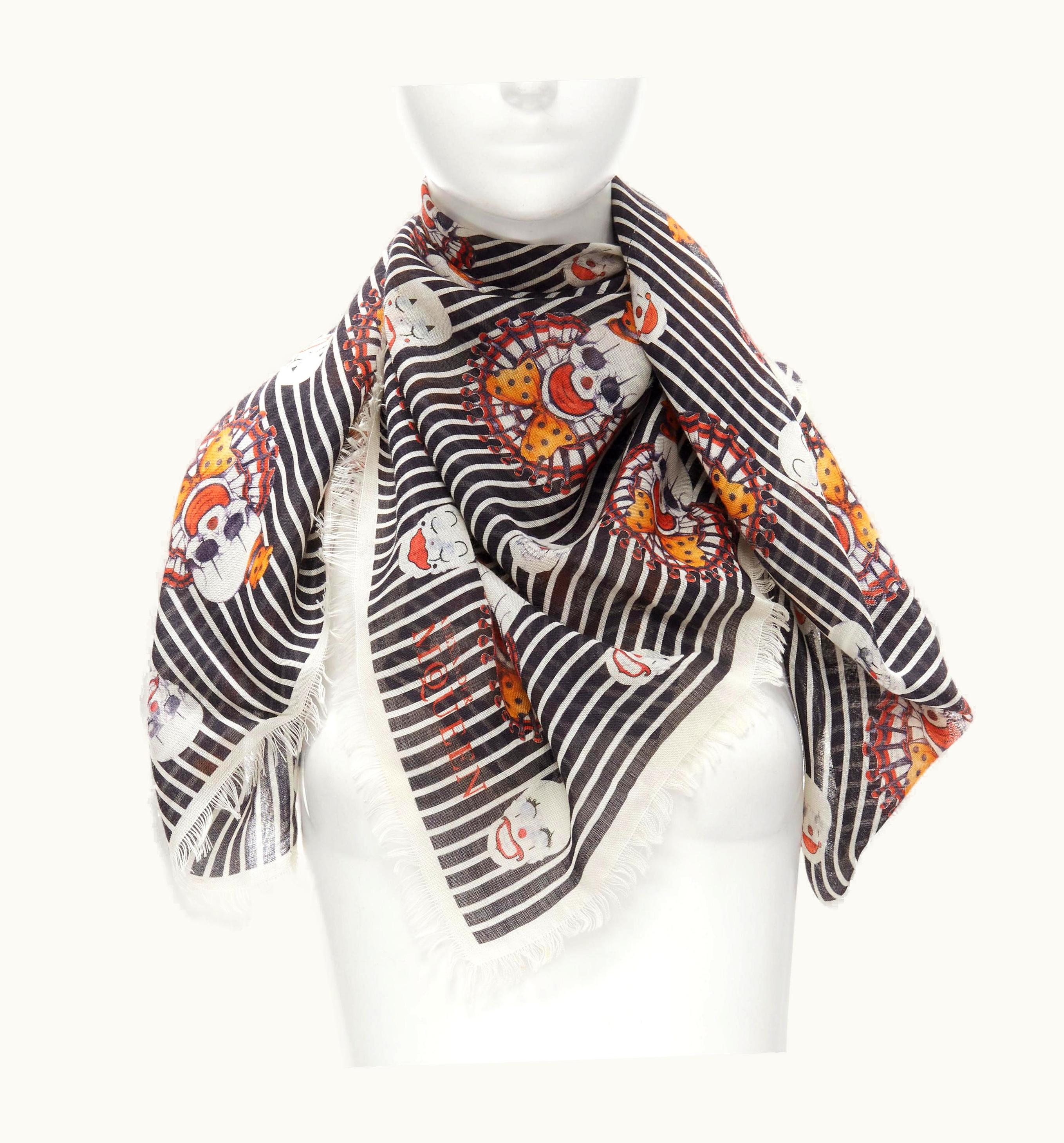 Alexander McQueen Alexander Mcqueen Black Striped Clown Face Skeleton Skull Print Scarf