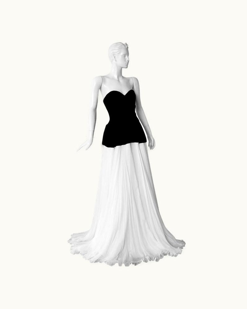 Alexander McQueen Alexander McQueen Entrance Black Velvet White Chiffon Dress Gown New