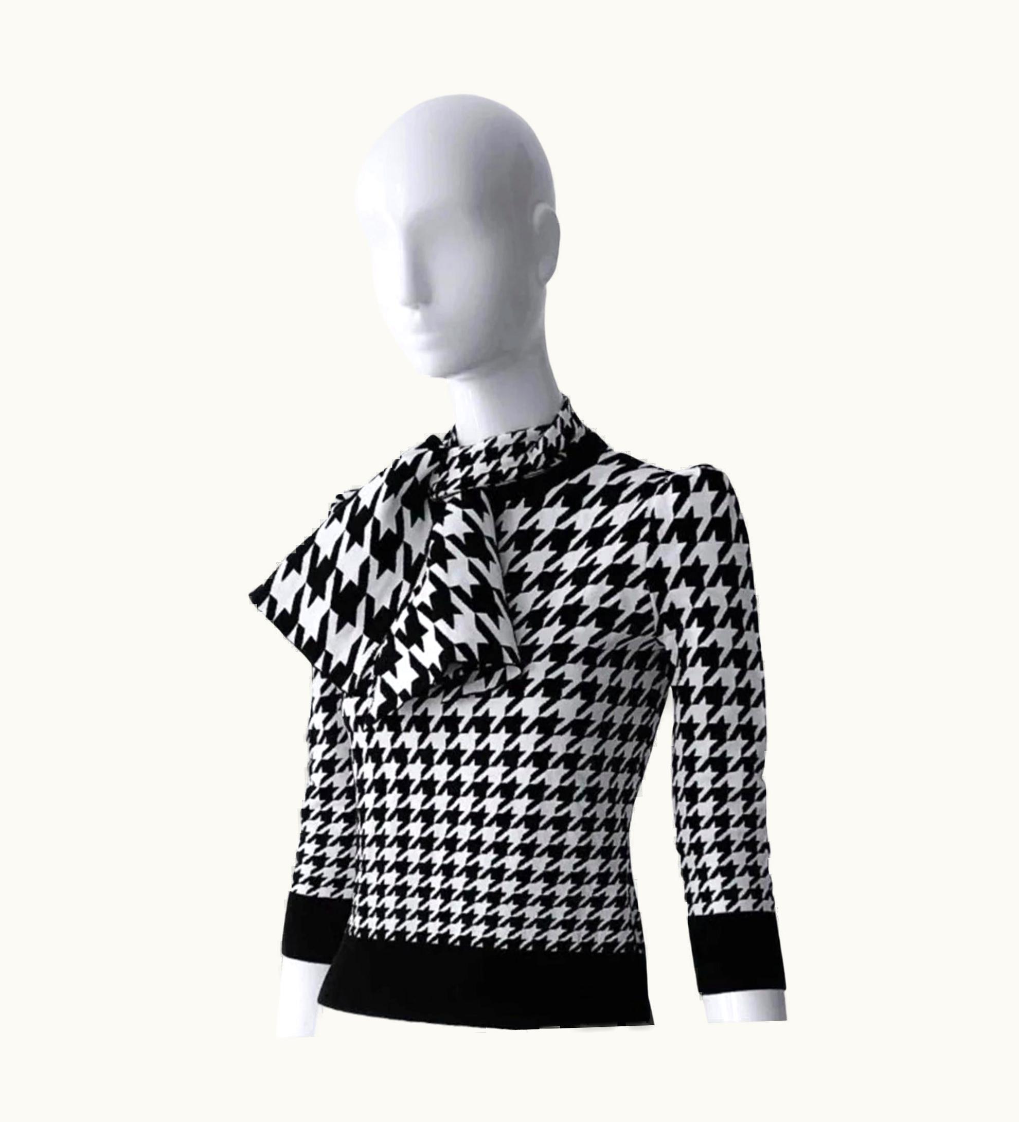Alexander McQueen Alexander McQueen Houndstooth Bow Jumper Wool Dogtooth Sweater Blouse Top
