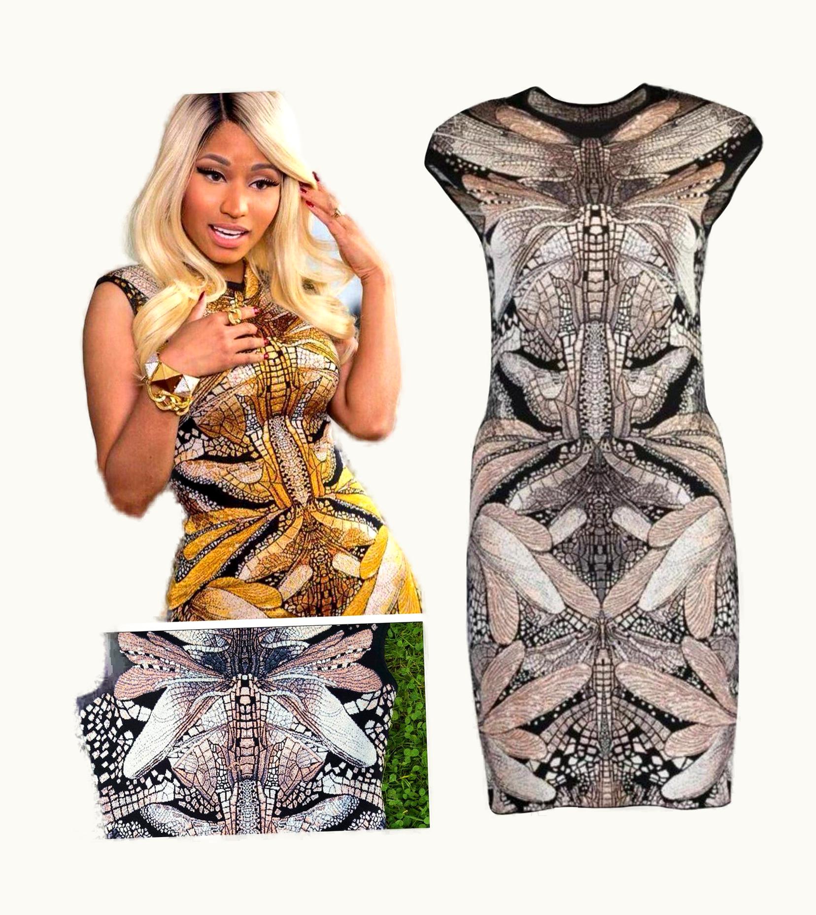 Alexander McQueen Alexander Mcqueen Dragonfly Nicki Minaj Butterfly Jacquard Gold Atlas Dress