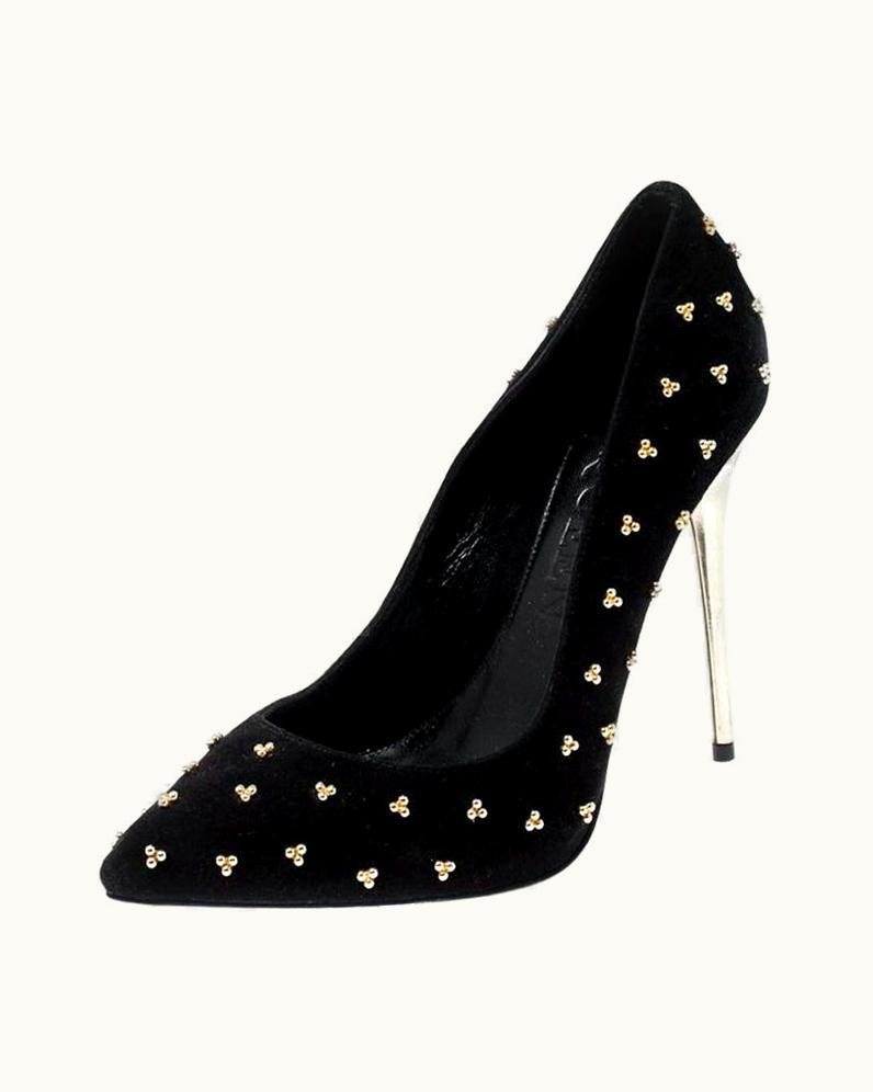 Alexander McQueen Alexander McQueen Black Suede Studded Pointed Toe Pumps