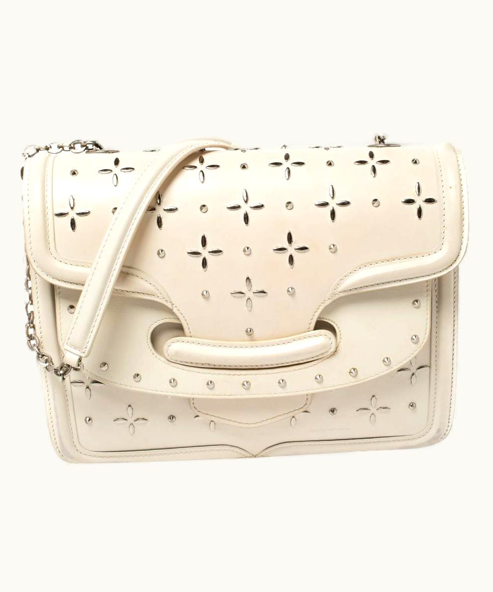 Alexander McQueen Alexander McQueen Off White Leather Studded Lucite Heroine Shoulder Bag