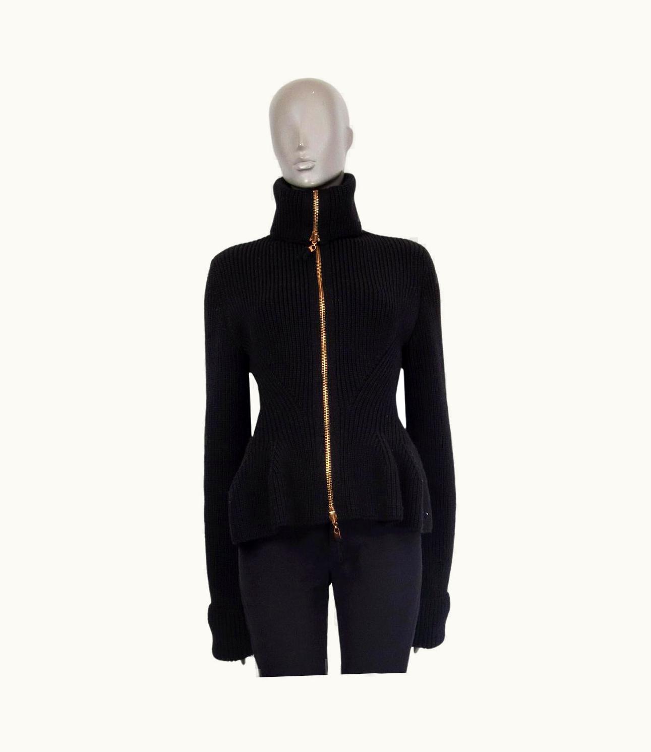Alexander McQueen Alexander McQueen Black Wool Rib Peplum Knit Zip Jacket