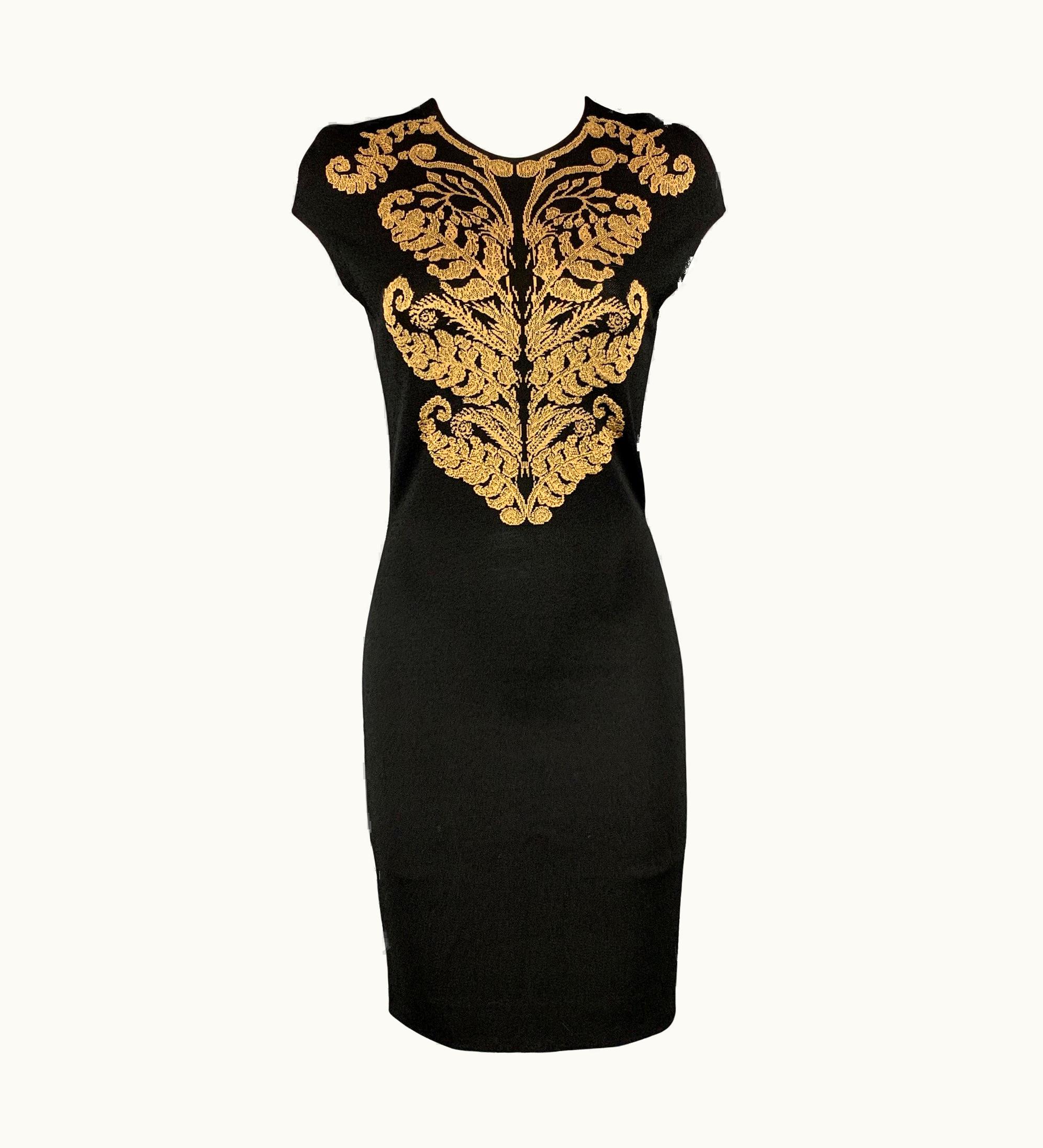 Alexander McQueen Alexander Mcqueen Black & Beige Jersey Embroidered Cocktail Dress