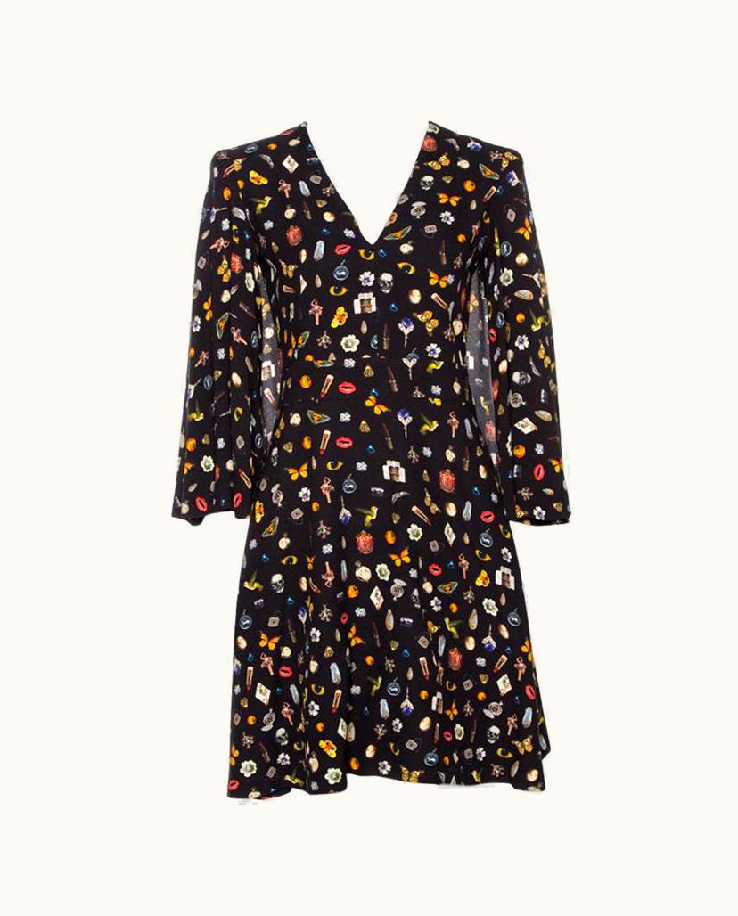 Alexander McQueen Alexander McQueen Brown Obsession Print Crepe Cape Sleeve Dress
