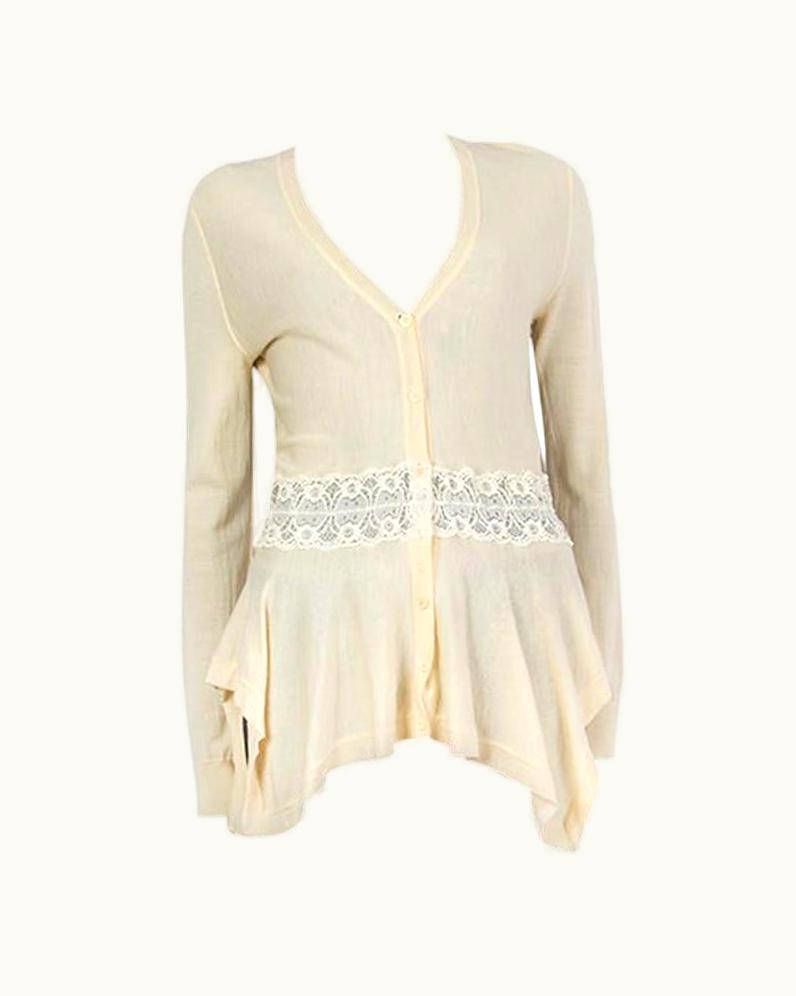 Alexander McQueen Alexander McQueen Yellow Wool Lace Waist Peplum Cardigan Sweater