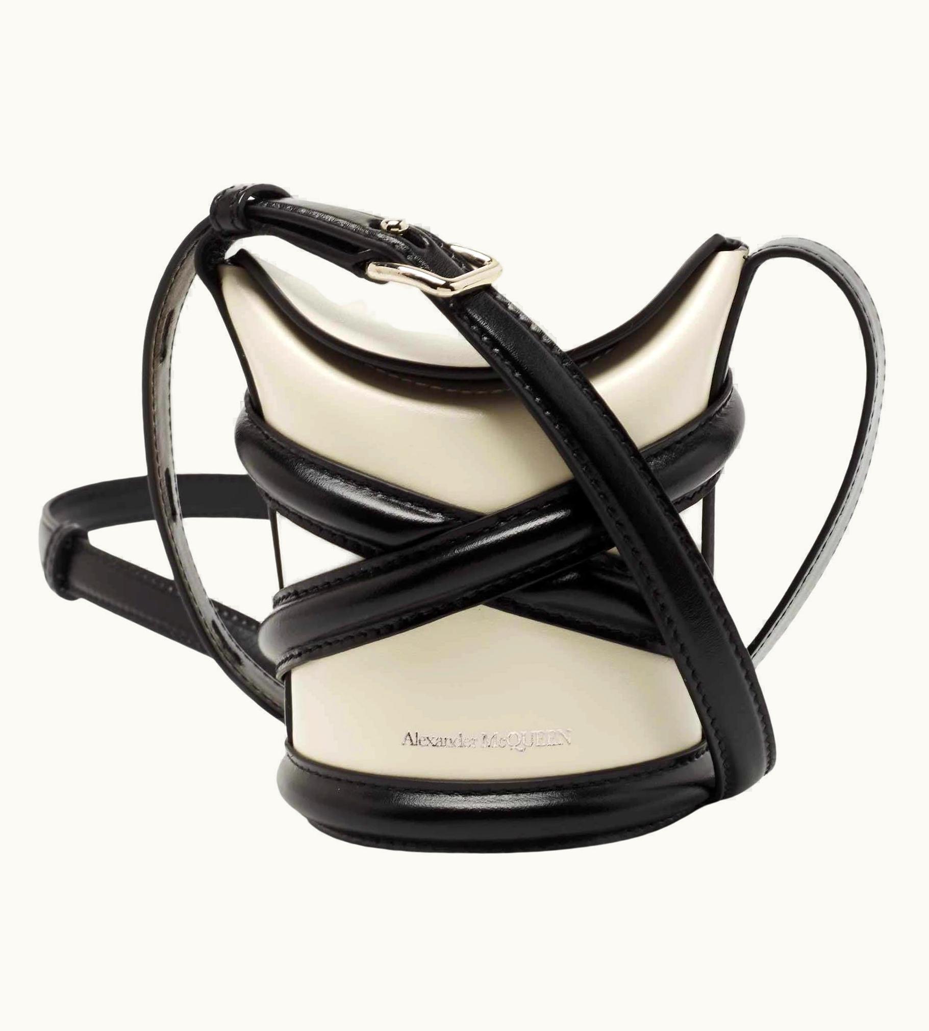 Alexander McQueen Alexander McQueen Ivory/Black Leather Mini The Curve Crossbody Bag