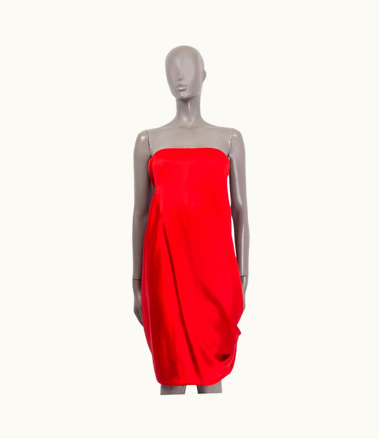 Alexander McQueen Alexander Mcqueen Red Silk Draped Strapless Cocktail Dress
