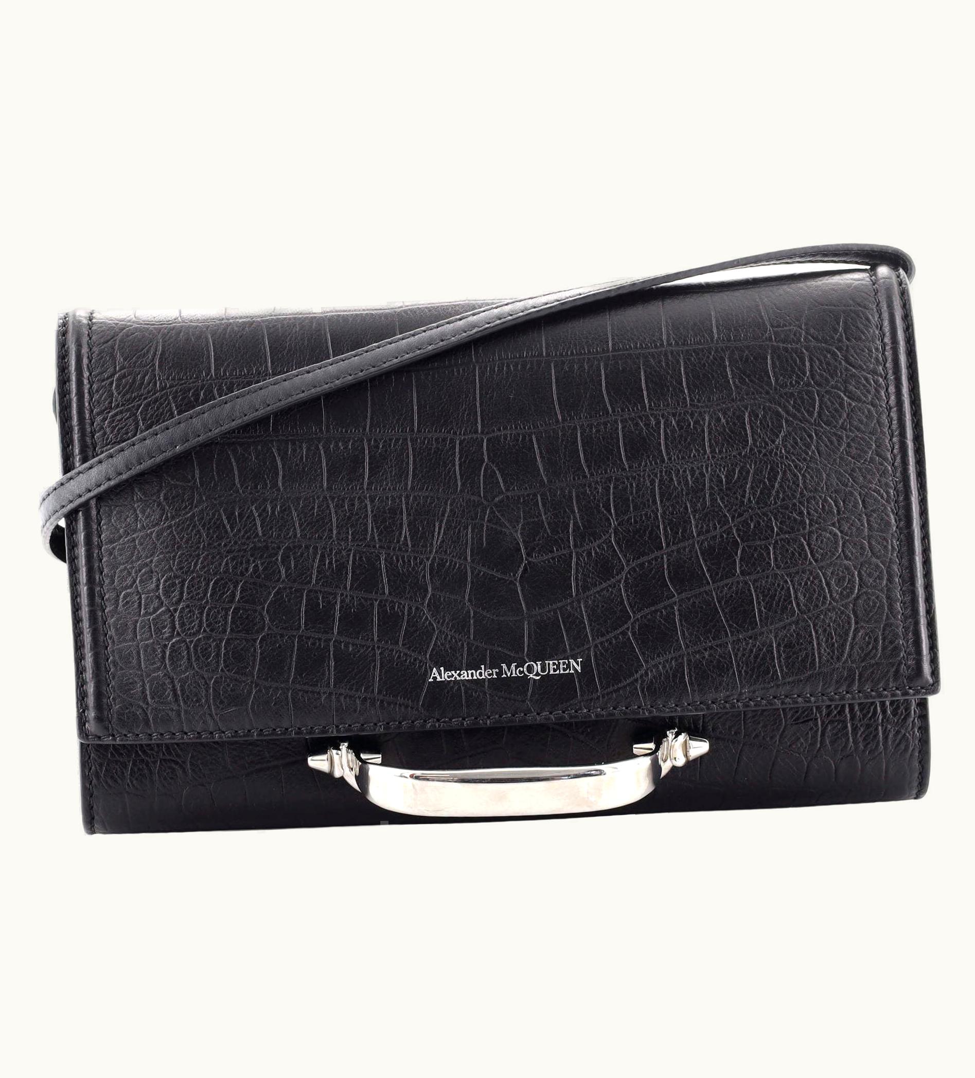 Alexander McQueen Alexander McQueen The Story Flap Shoulder Bag Crocodile Embossed Leather