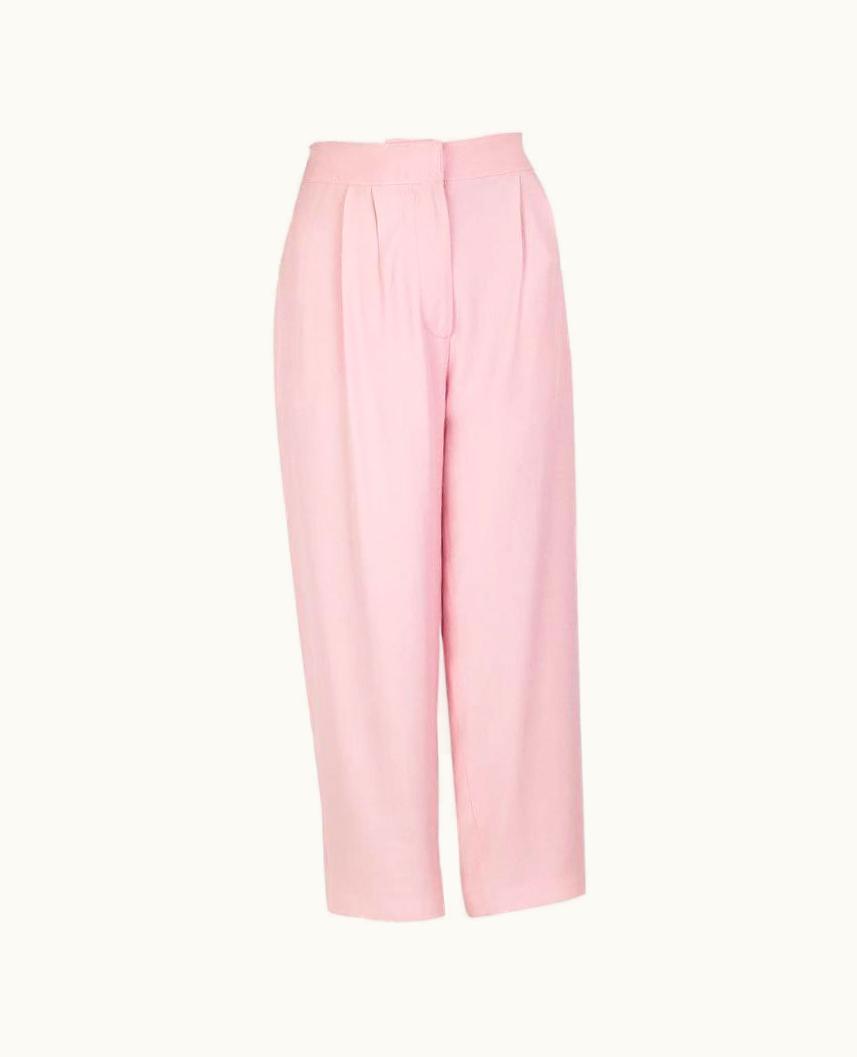 Alexander McQueen Alexander Mcqueen Pink Silk Blend Wide Leg Cropped Pants