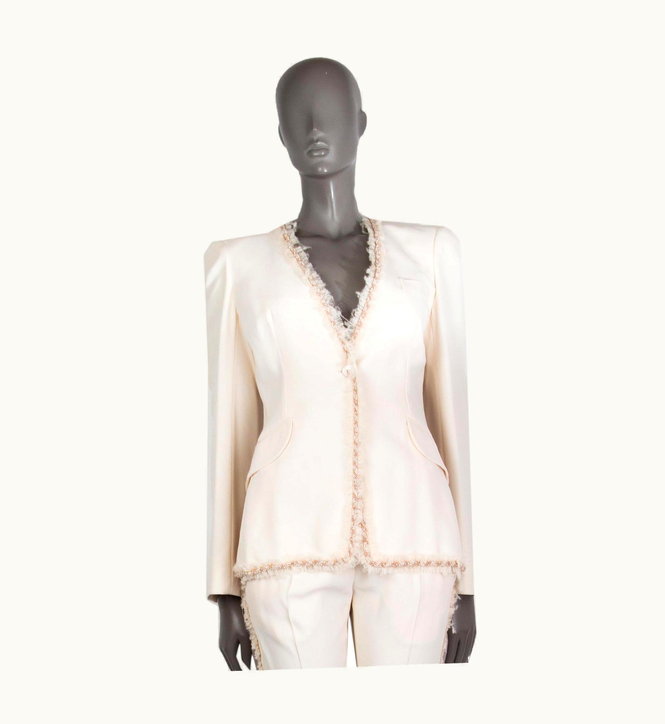 Alexander McQueen Alexander Mcqueen Ivory Bead Trim Embellished Blazer Jacket
