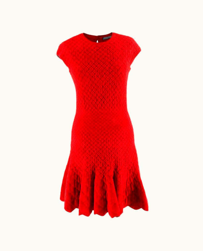 Alexander McQueen Alexander McQueen Red Velour Diamond Jacquard Skater Dress - Us