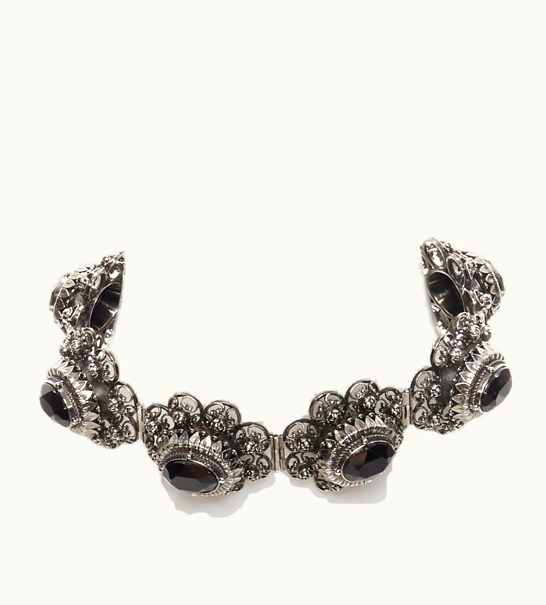 Alexander McQueen Alexander Mcqueen Runway Rose Choker Gunmetal Silver Black Jewel Choker Necklace