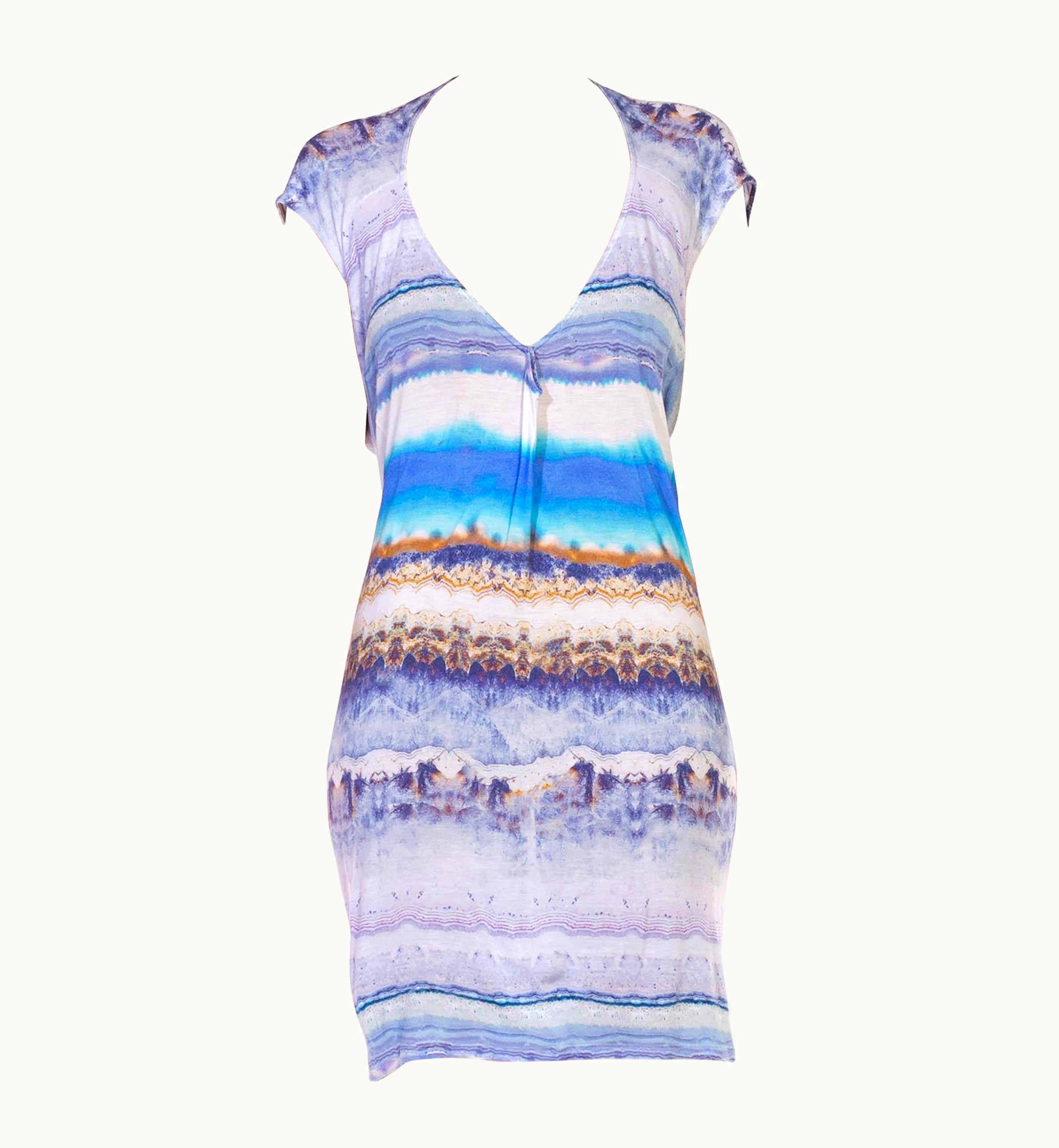 Alexander McQueen 2000s Alexander Mcqueen Blue, White & Brown Cotton Blend Jersey Plato' Atlanti