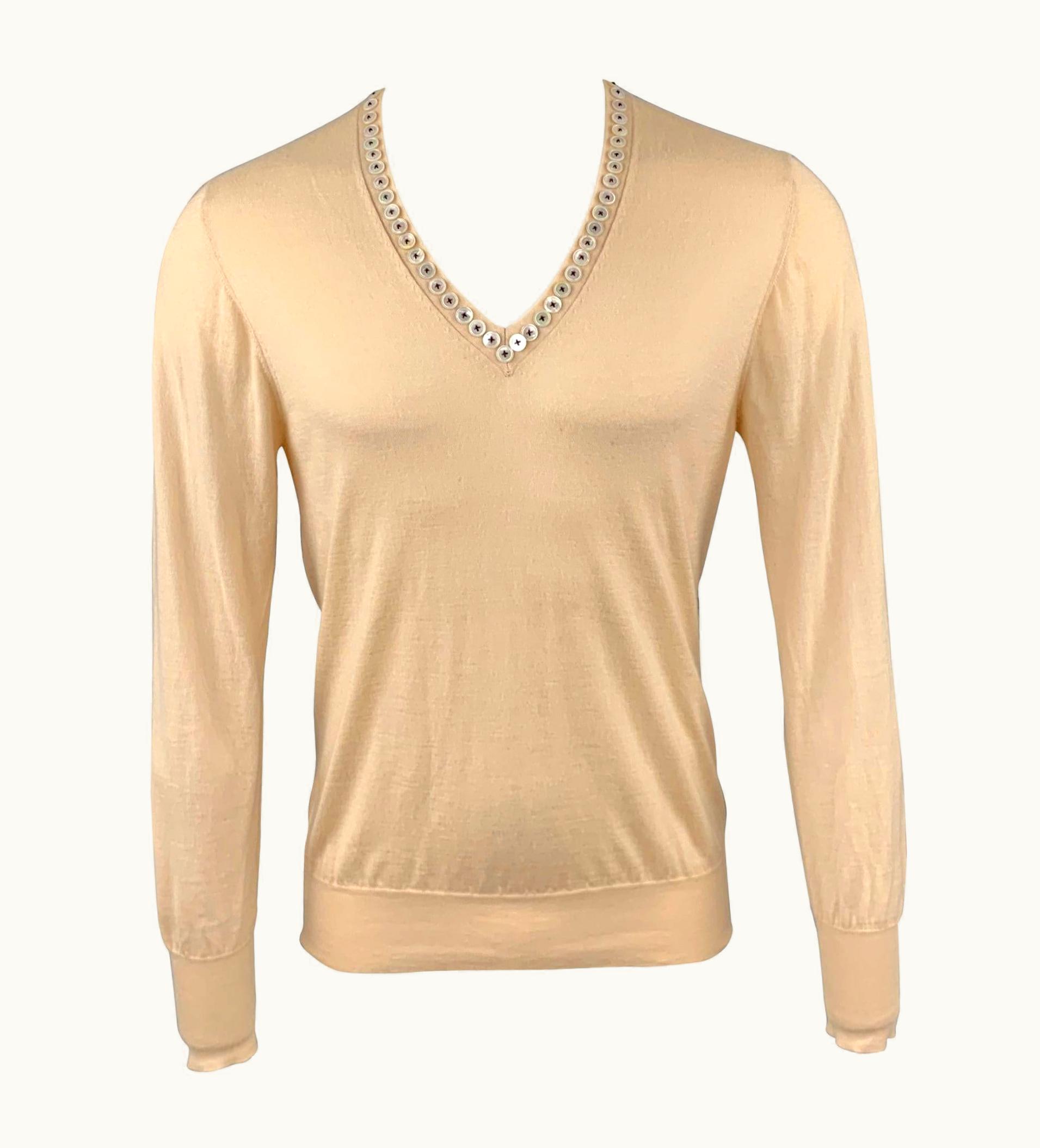 Alexander McQueen Alexander Mcqueen Beige Cashmere Buttoned V-Neck Pullover Sweater