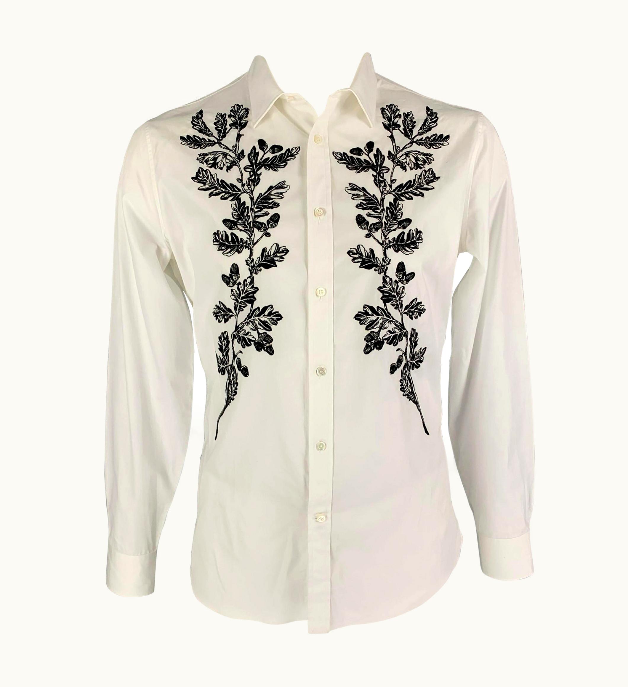 Alexander McQueen Alexander Mcqueen White Black Embroidery Cotton Long Sleeve Shirt