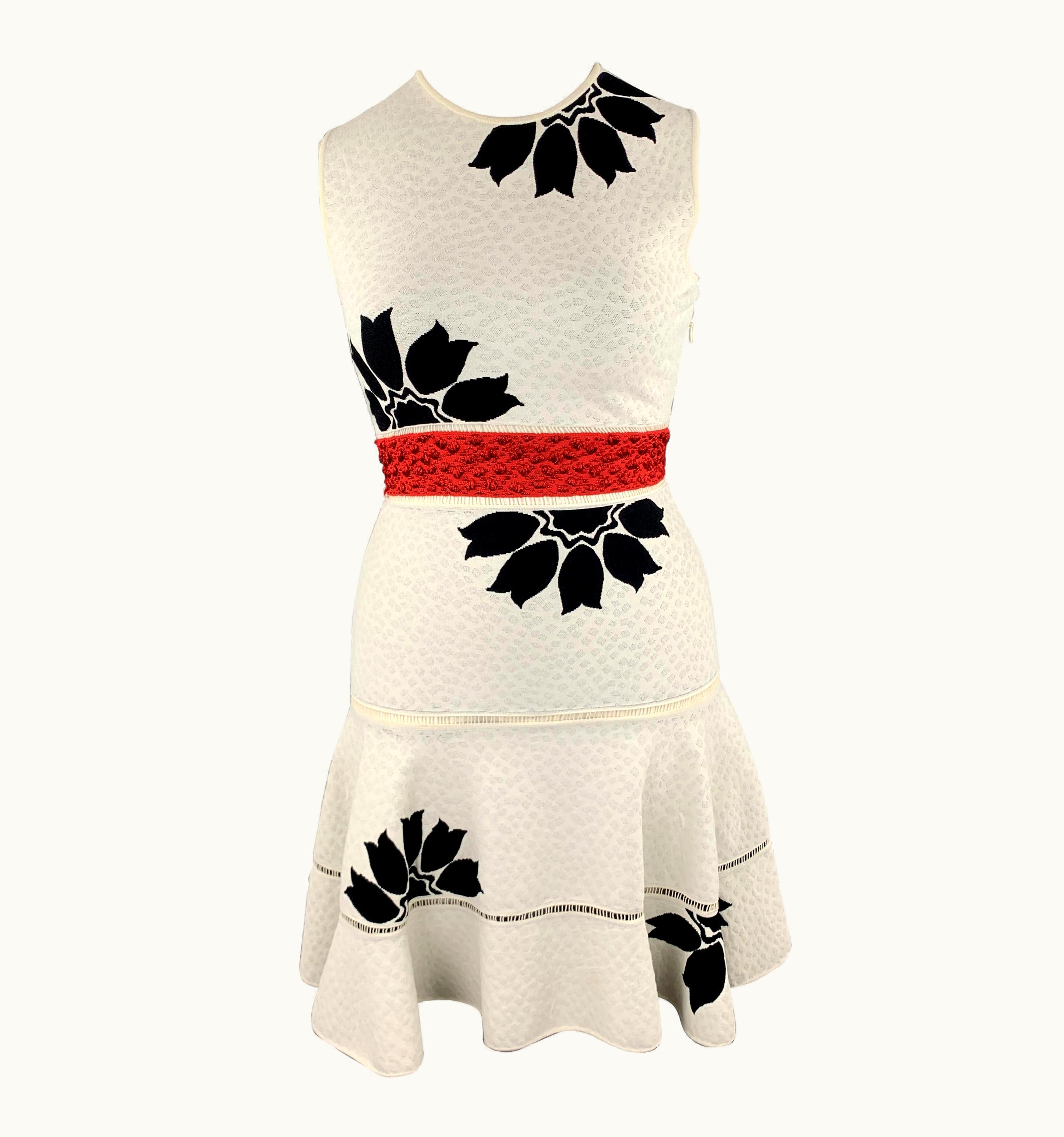 Alexander McQueen Alexander Mcqueen White & Black Floral Ruffle Skirt Cocktail Dress