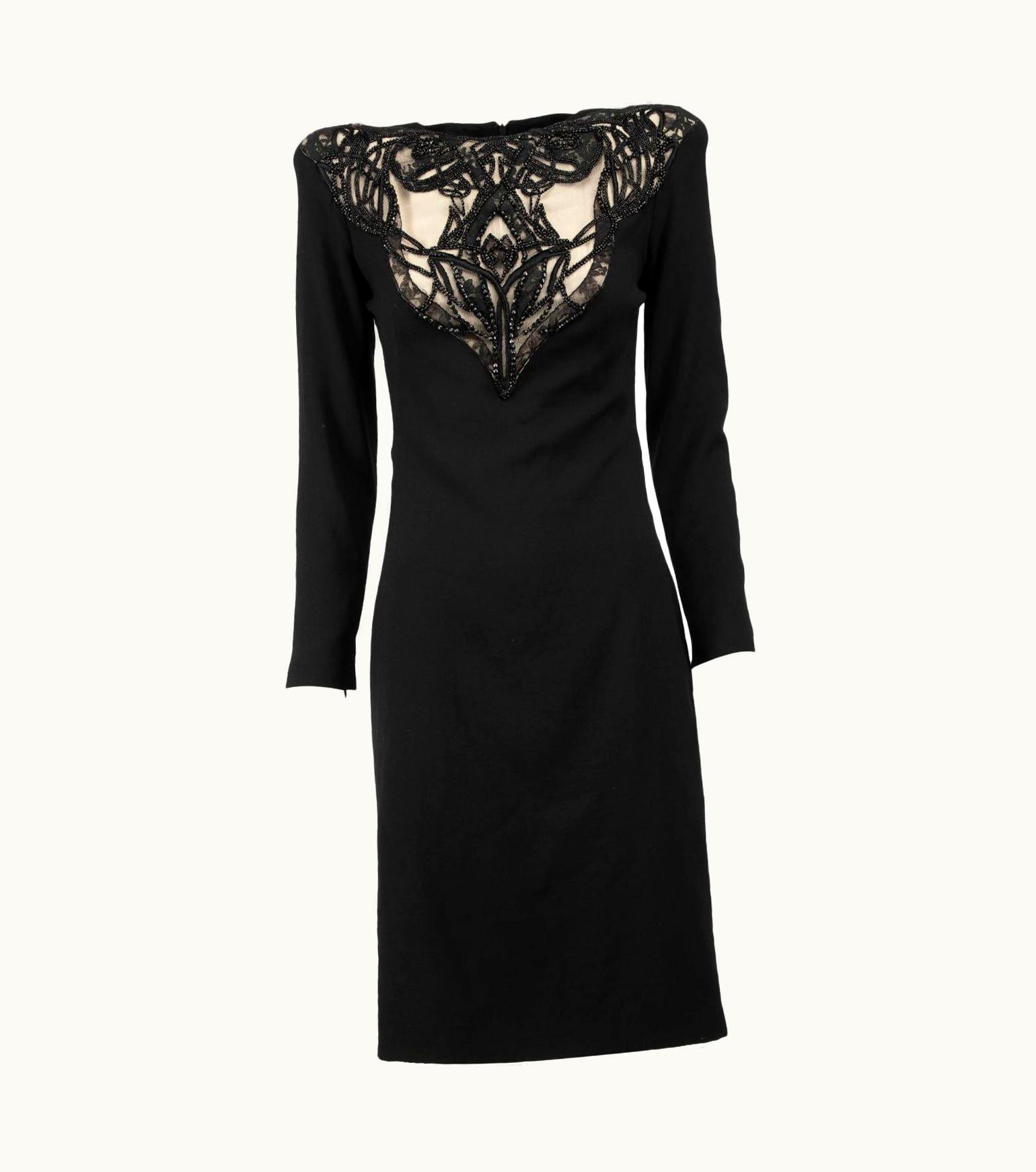 Alexander McQueen Alexander McQueen Women' Black Beaded Long Sleeve Mini Dress