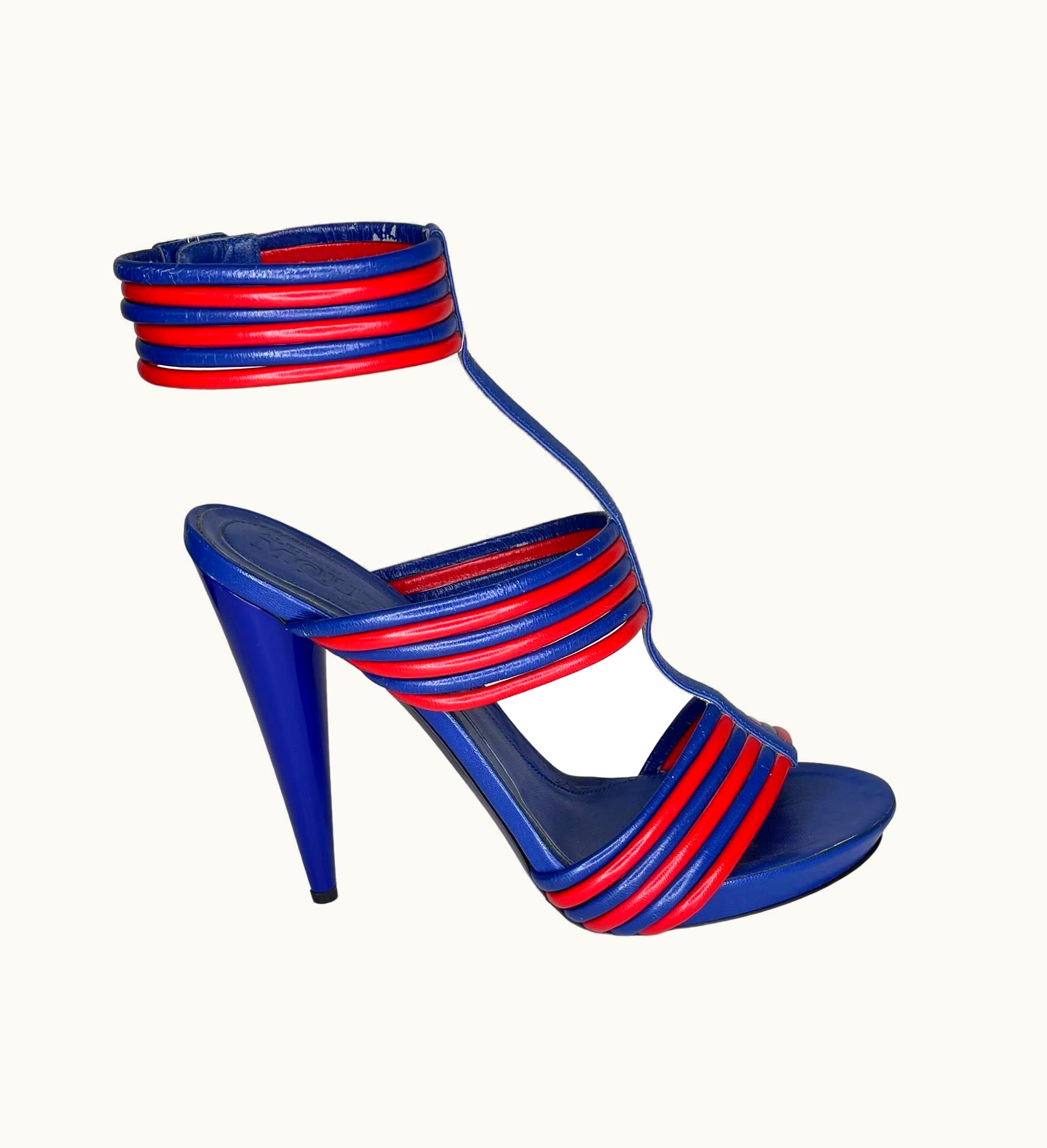 Alexander McQueen Alexander McQueen Hendrix Blue Red Leather Sandal Heel (39)