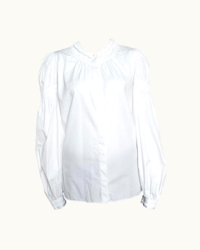 Alexander McQueen Alexander McQueen White Ruffled Gathered Trim Detail Long Sleeve Blouse