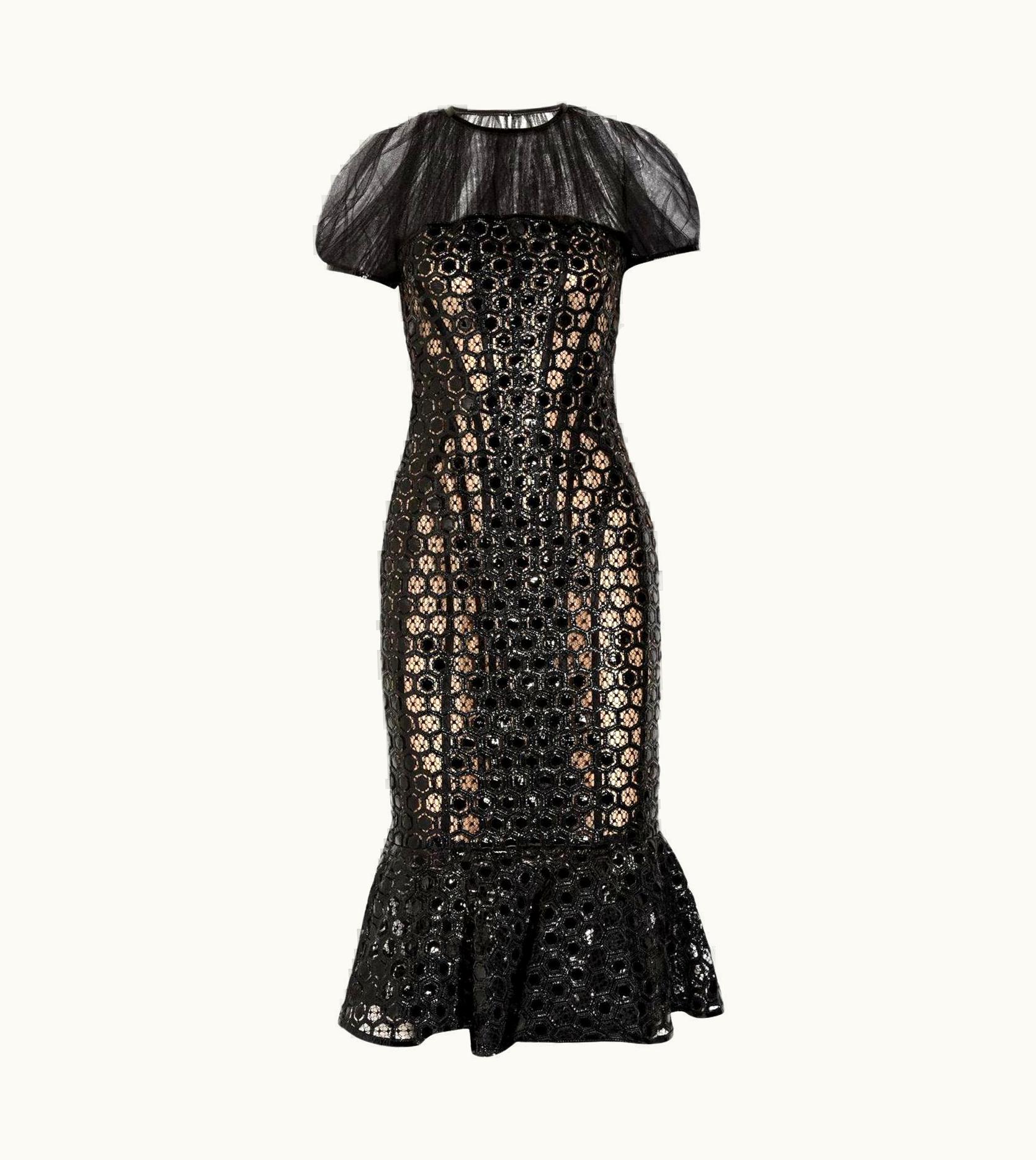 Alexander McQueen Alexander McQUEEN Black Honeycomb-effect Patent-Leather & Tulle Corset Dress