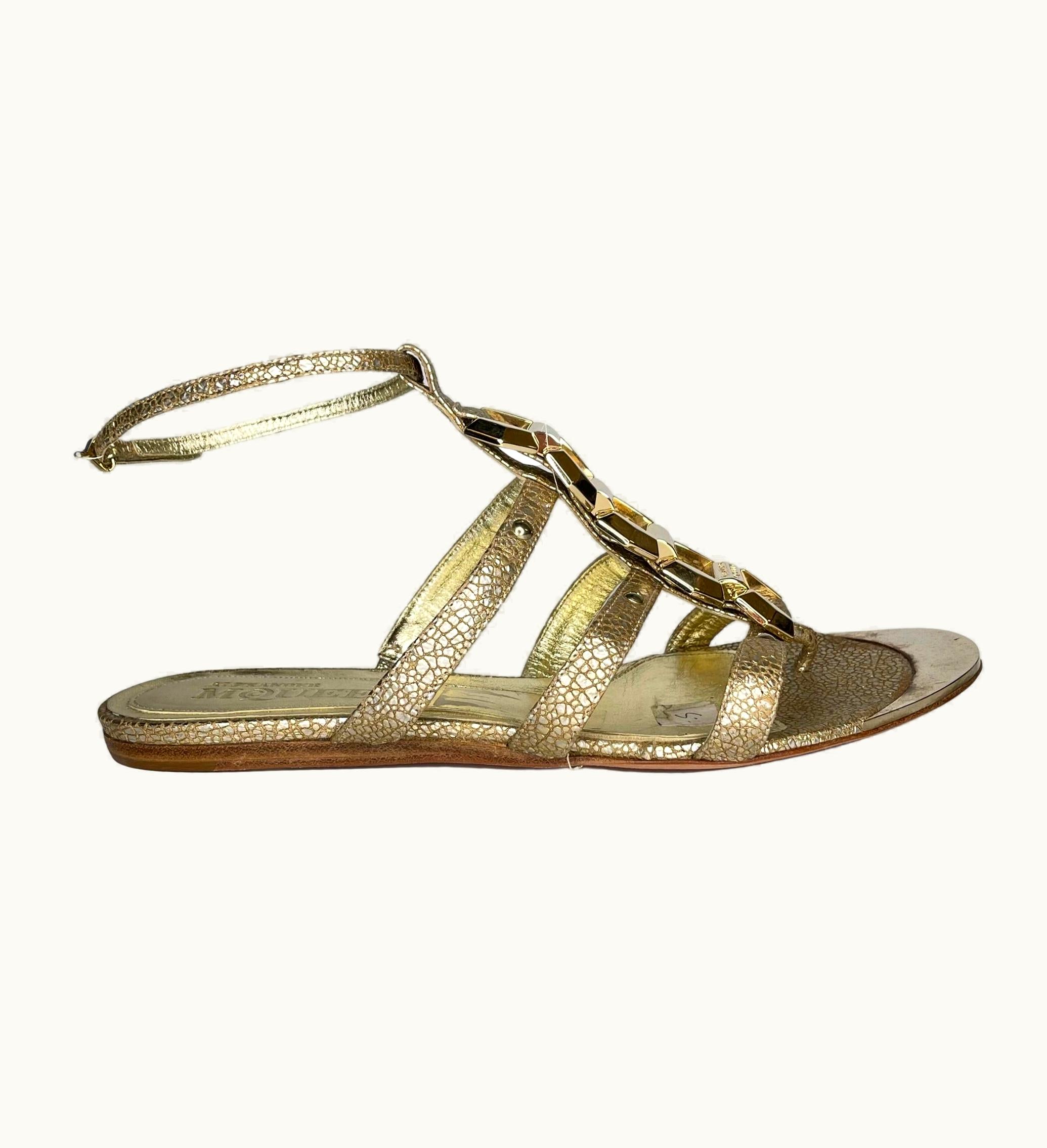 Alexander McQueen Alexander McQueen Gold Snake Embossed Leather Sandal (39) Women'