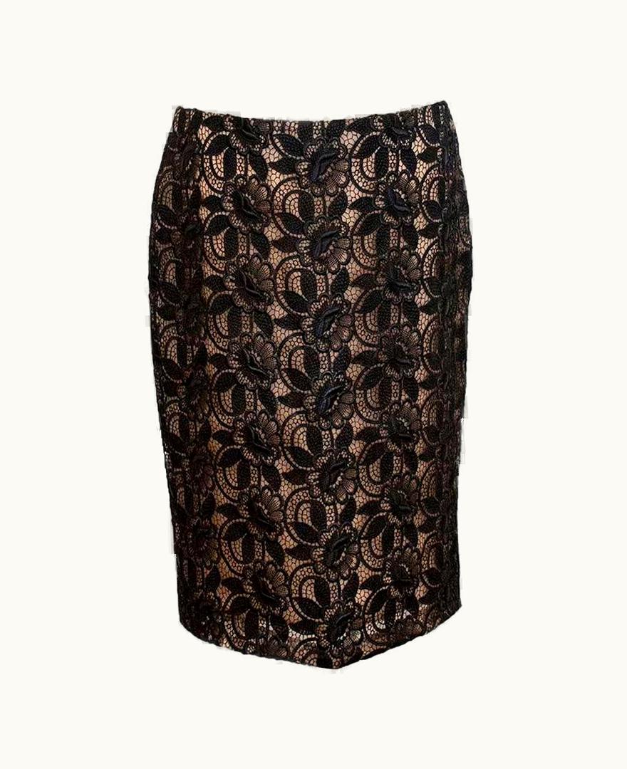 Alexander McQueen Alexander McQueen Black Floral Lace Pencil Skirt