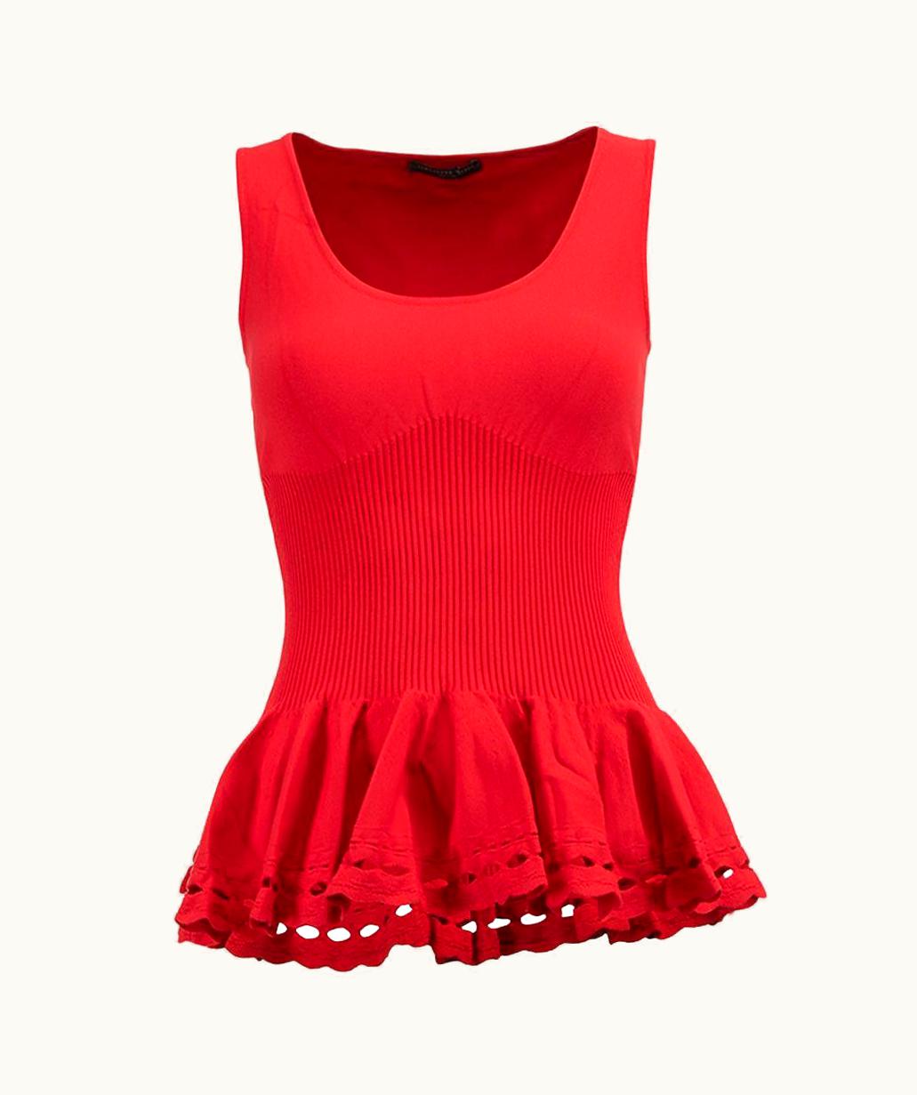 Alexander McQueen Alexander McQueen Women' Red Sleeveless Fitted Waist Peplum Top