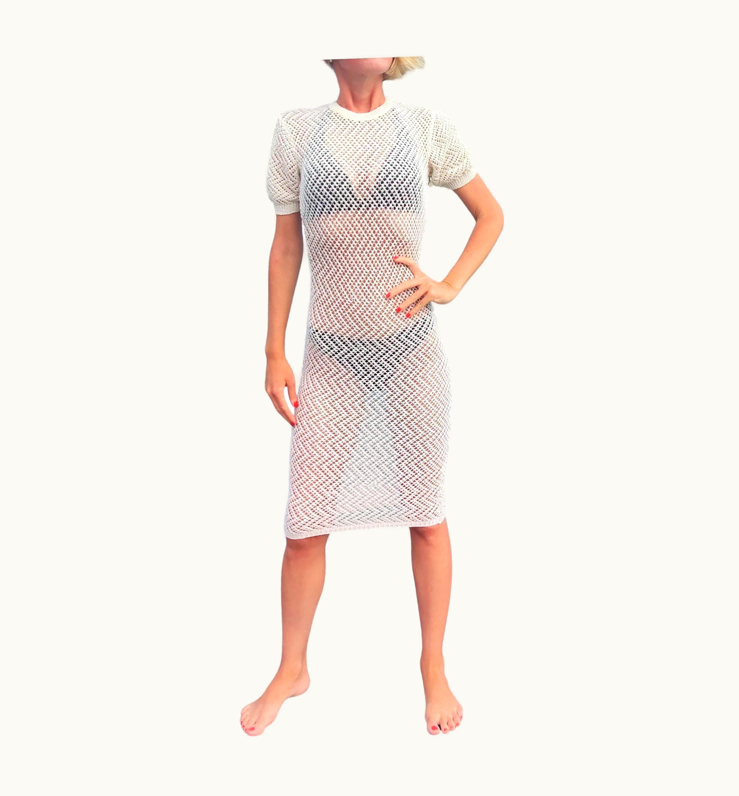 Alexander McQueen Alexander McQueen Net Sheer Cream White Runway Vintage Cutout Transparent Dress