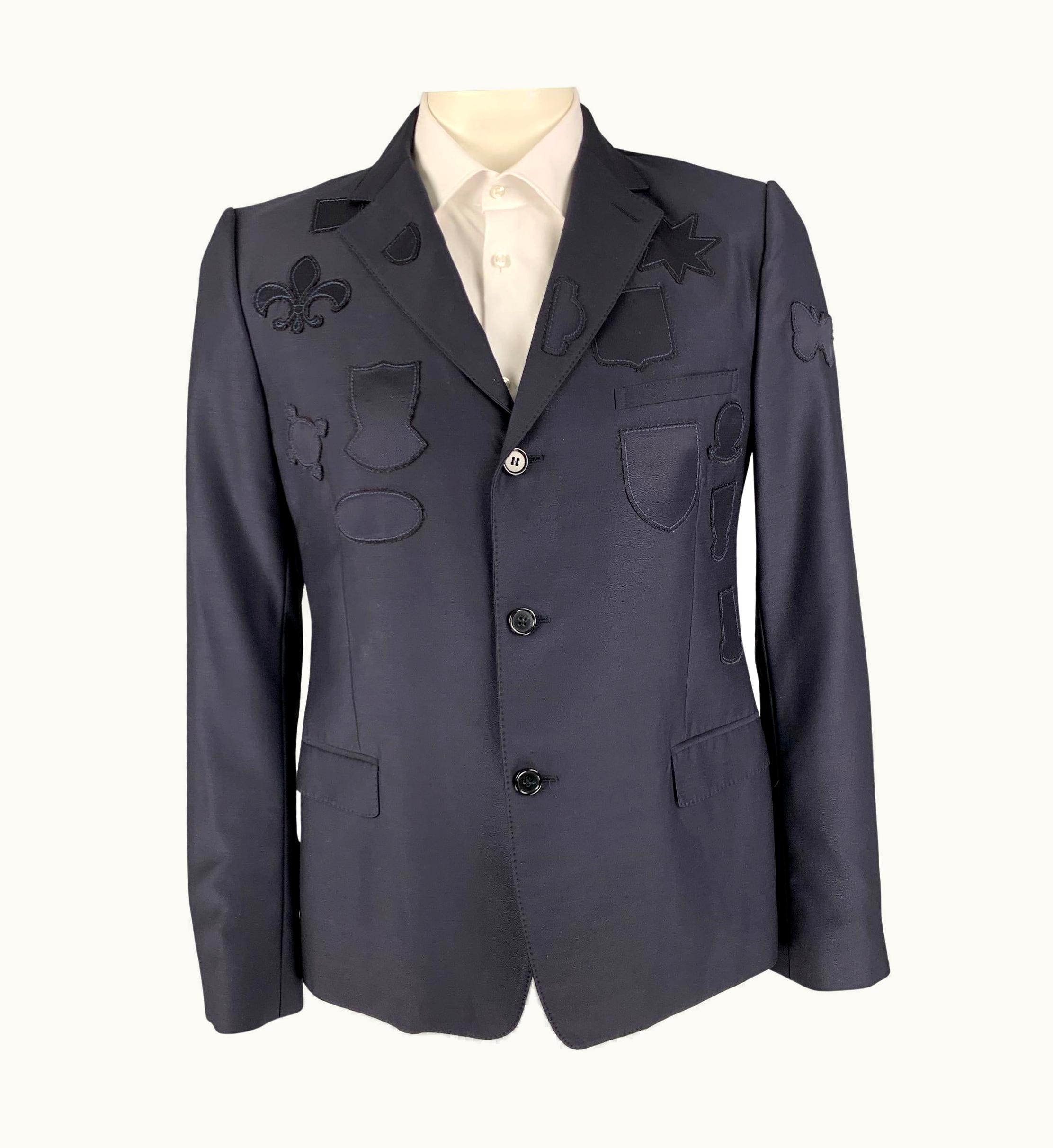 Alexander McQueen Alexander Mcqueen Navy Patches Wool Viscose Blend Sport Coat