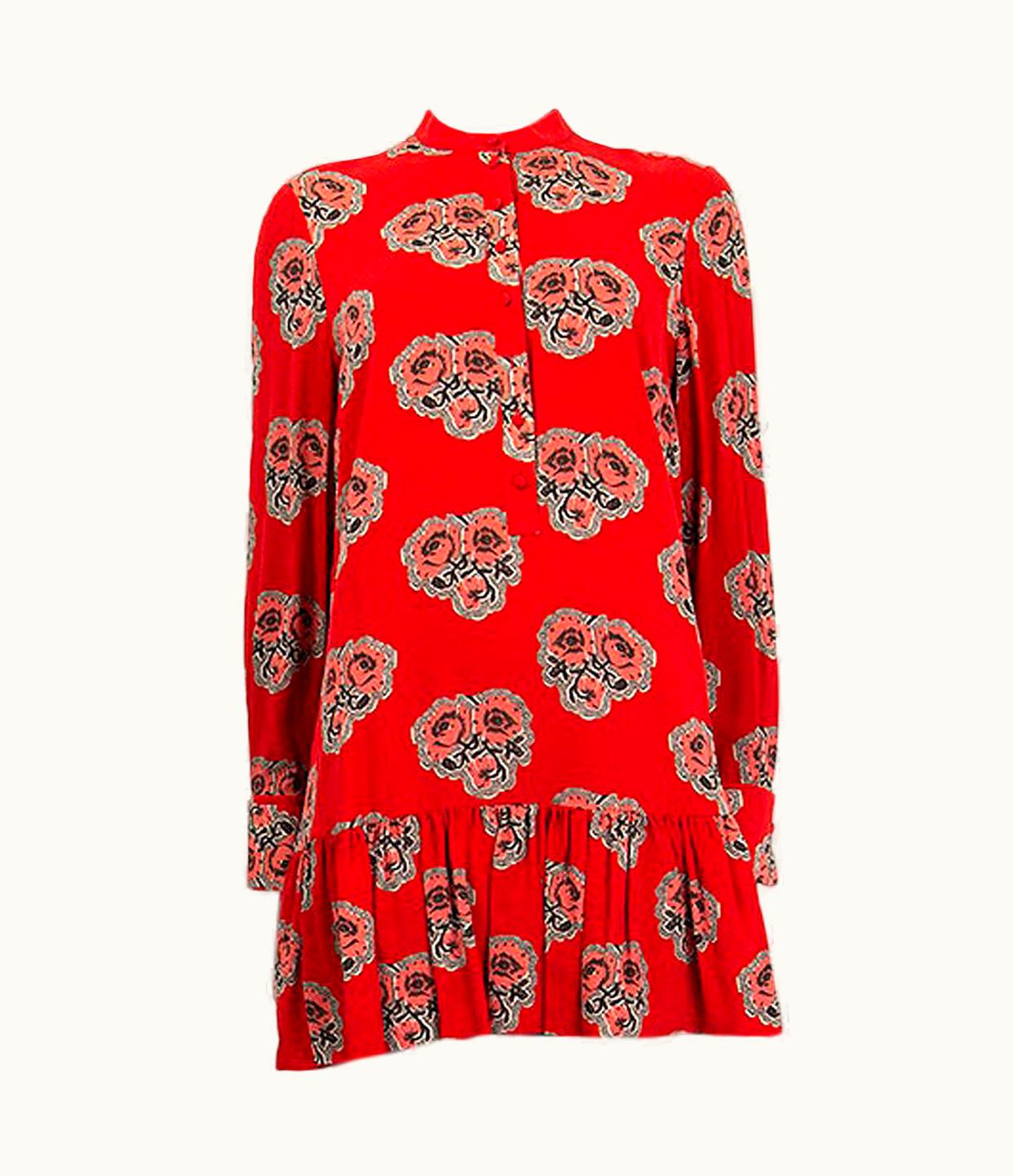 Alexander McQueen Alexander Mcqueen Red Silk Georgette Floral Drop Waist Dress