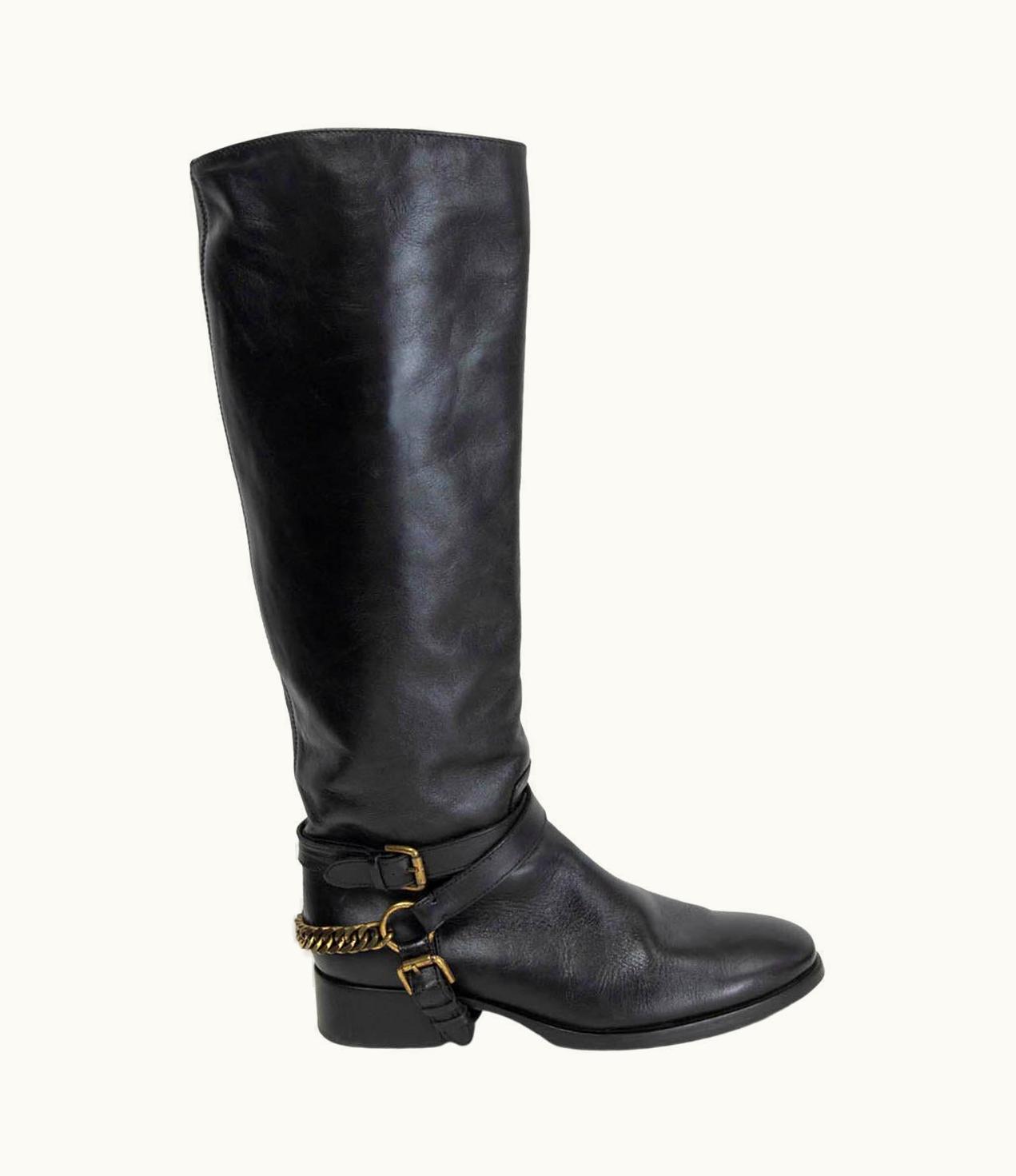 Alexander McQueen McQ Alexander Mcqueen Black Leather Chain Halter Riding Boots Shoes