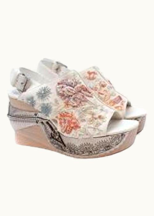 Alexander McQueen Alexander McQueen Beaded Ivory Suede Metal & Wooden Heeled Sandals