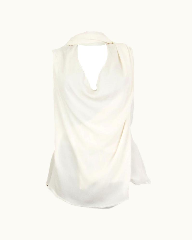 Alexander McQueen Alexander Mcqueen Off-white Silk Draped Scarf Sleeveless Shirt Top