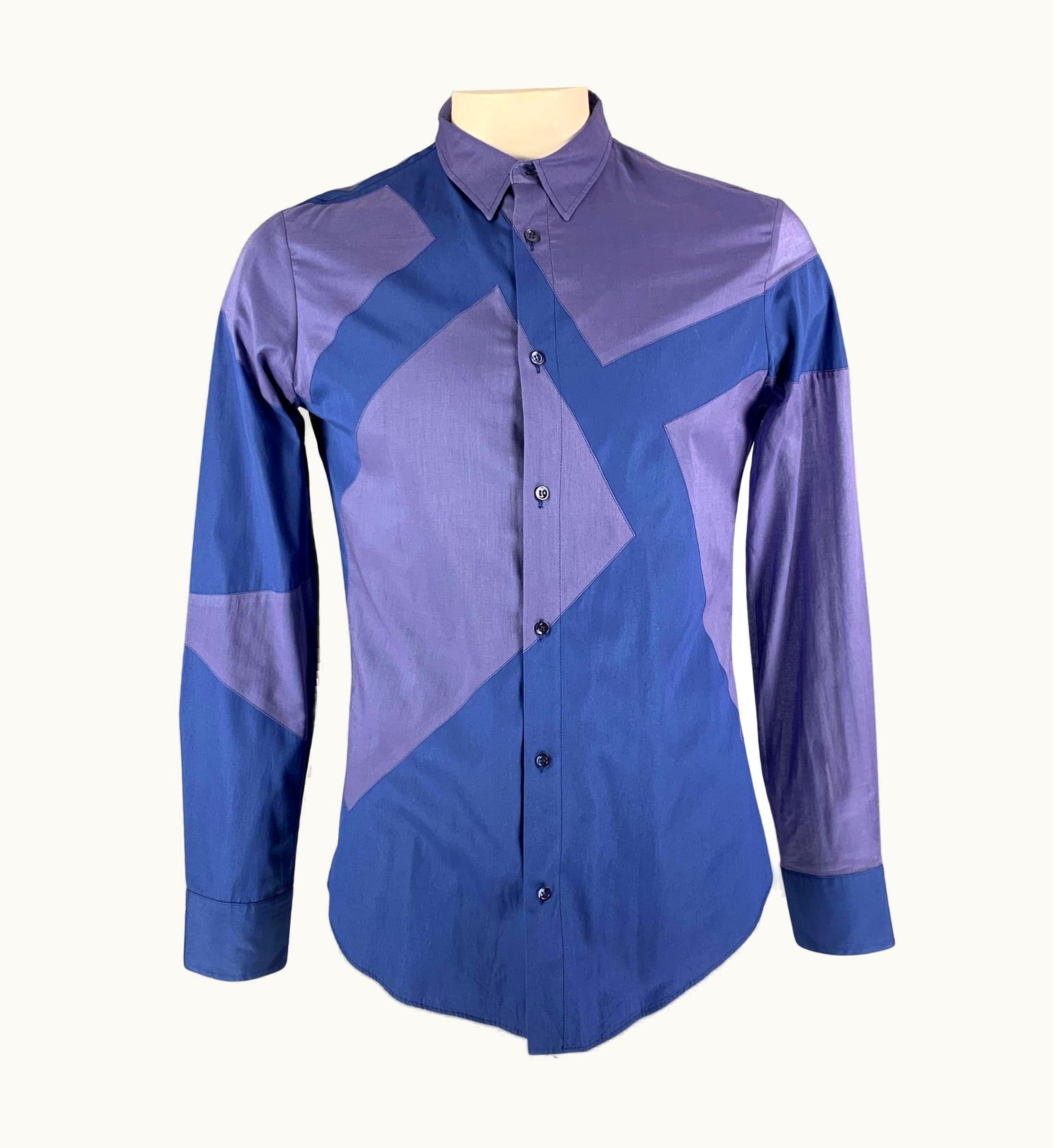 Alexander McQueen Alexander Mcqueen Blue Purple Color Block Cotton Short Sleeve Shirt