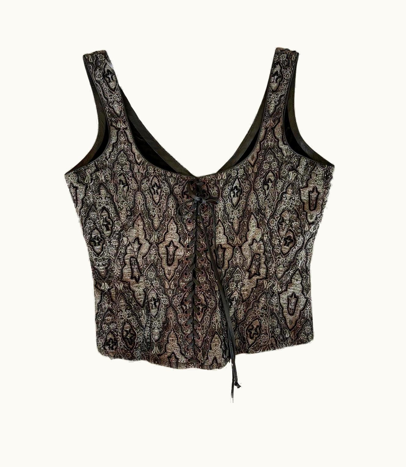 Alexander McQueen Vintage Alexander McQueen Beaded Embellished Lace Up Corset Top S/S Bustier Top