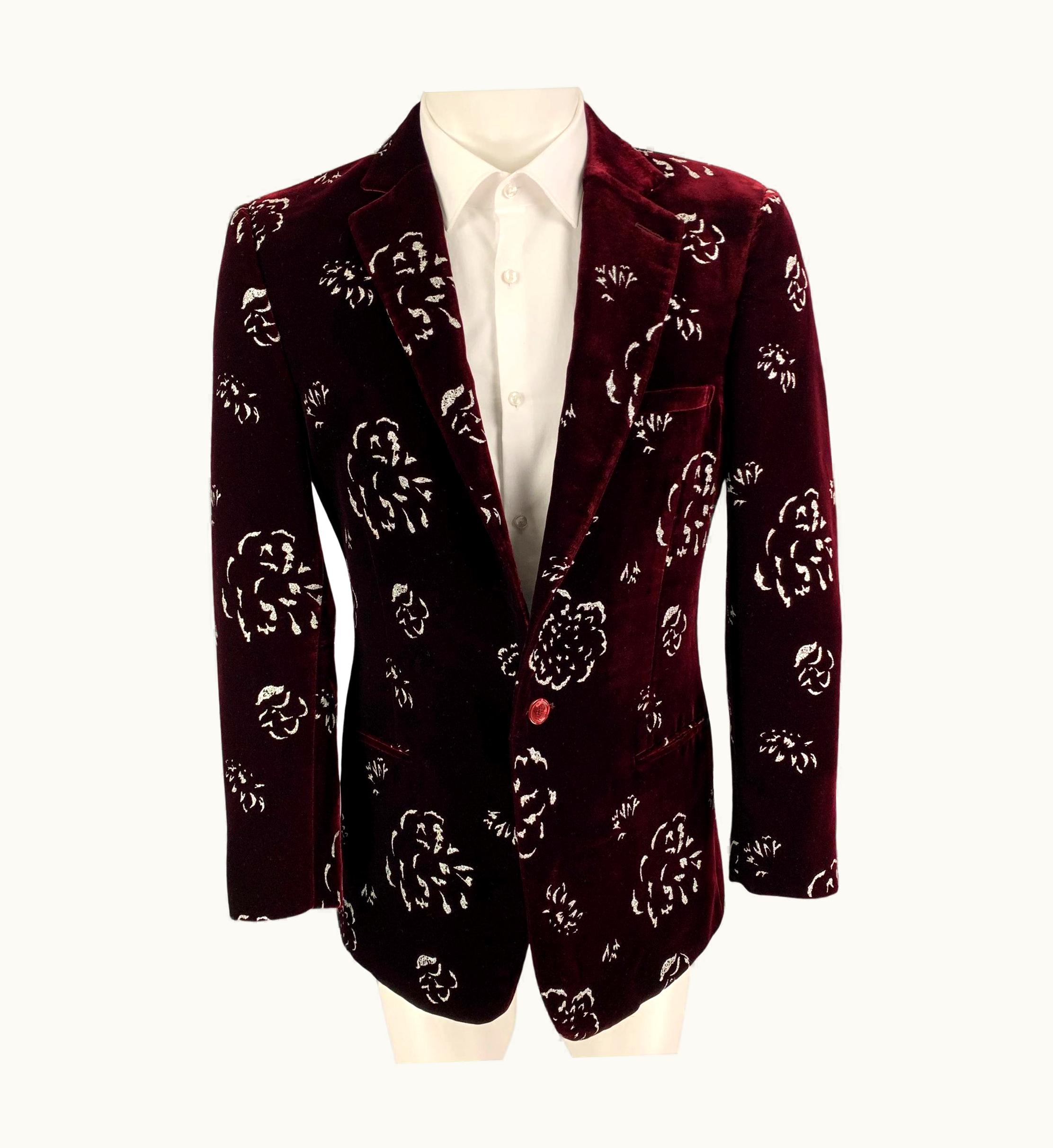 Alexander McQueen Alexander Mcqueen AW 16 Burgundy Silver Print Viscose Sport Coat