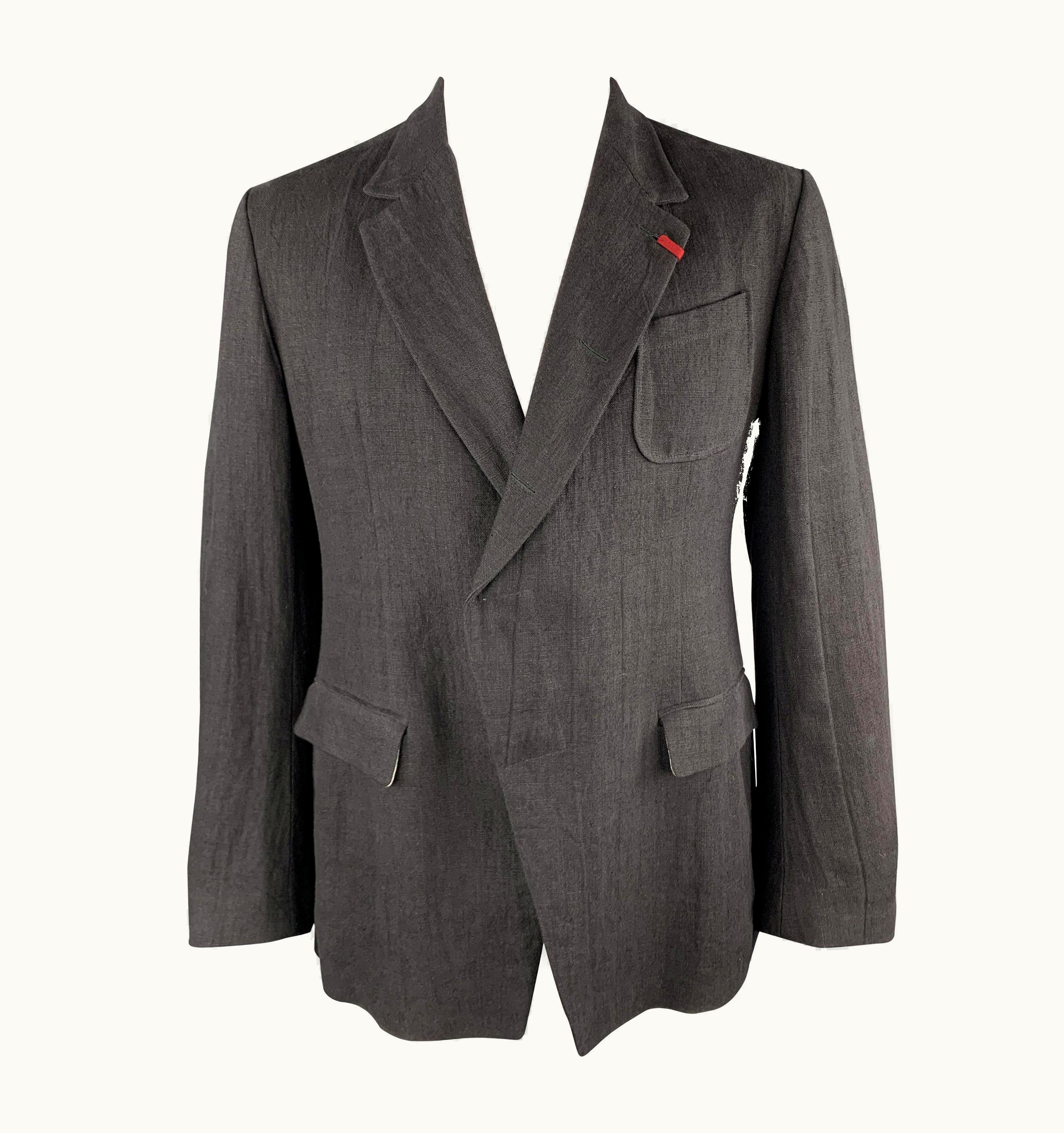Alexander McQueen Alexander Mcqueen Black Linen Notch Lapel Hidden Button Sport Coat