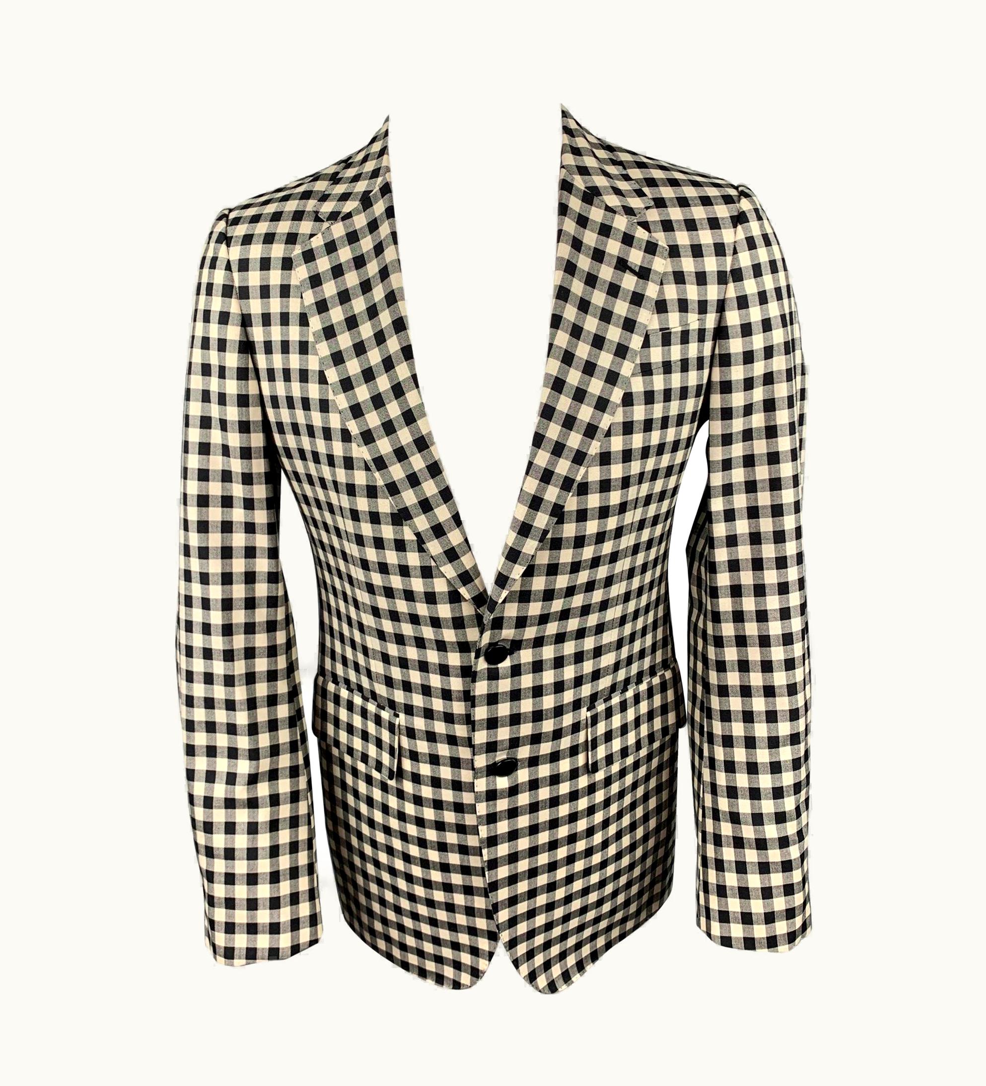 Alexander McQueen Alexander Mcqueen Black & Cream Checkered Silk S/S Wool Notch Lapel Coat