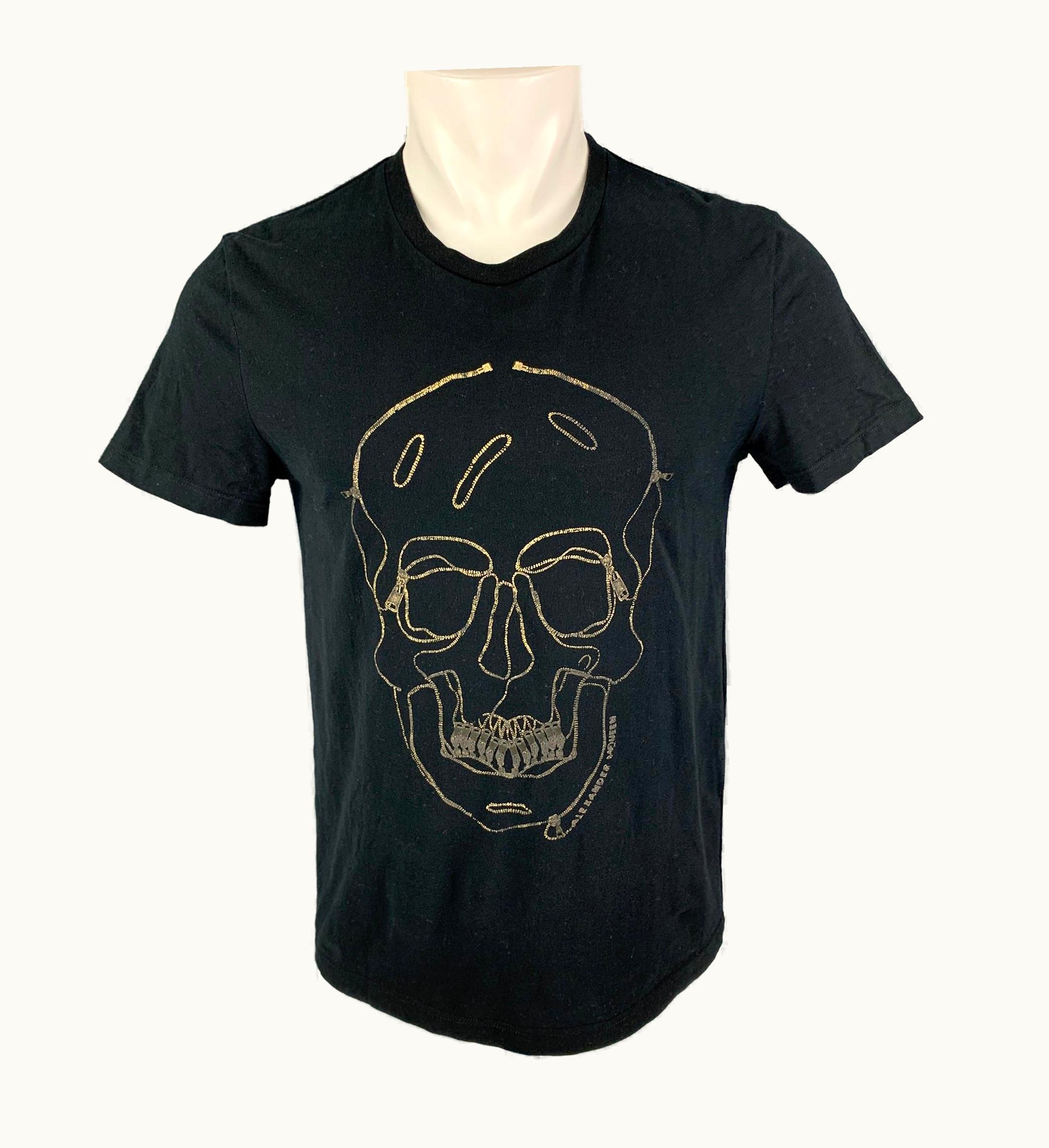 Alexander McQueen Alexander Mcqueen Black Gold Skull Cotton Crew-Neck T-shirt