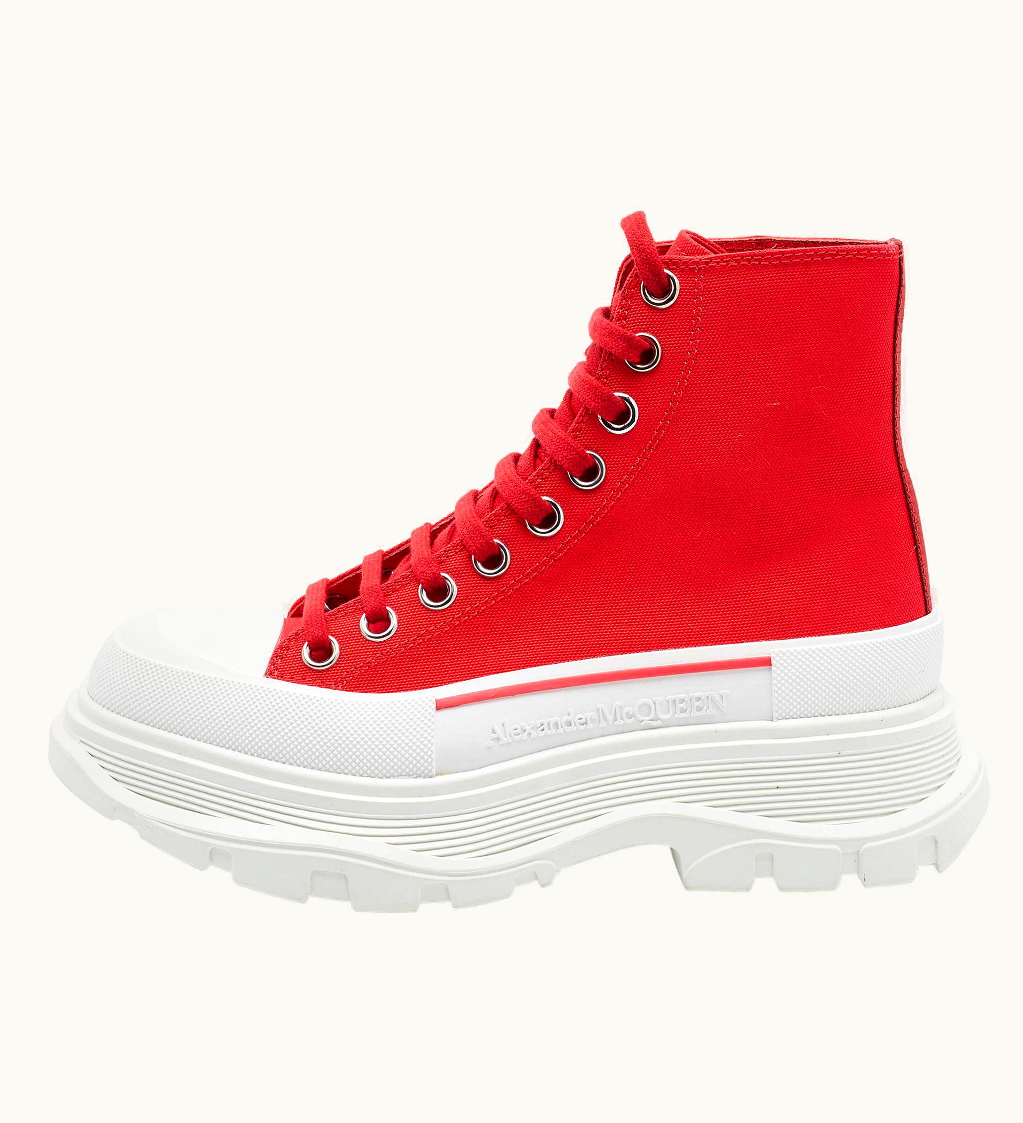 Alexander McQueen Alexander McQueen Red Canvas Tread Slick High Top Sneakers