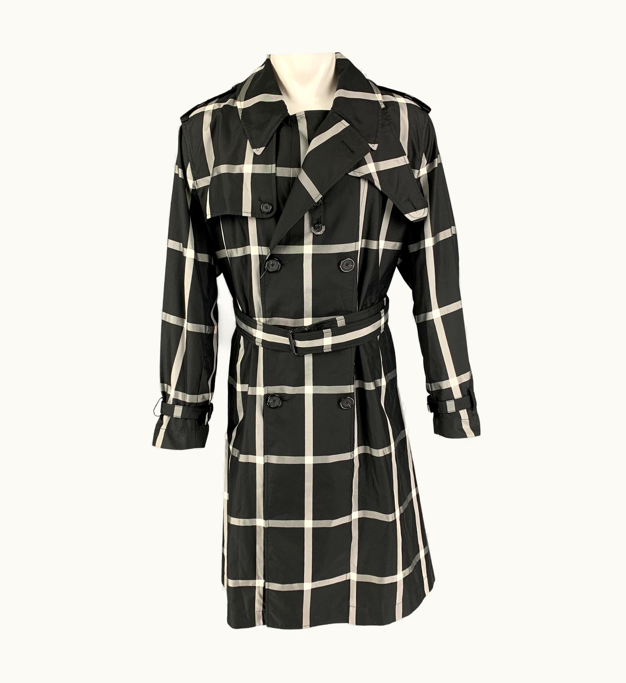 Alexander McQueen Alexander McQUEEN AW 18 Black White Window Pane Belted Trenchcoat