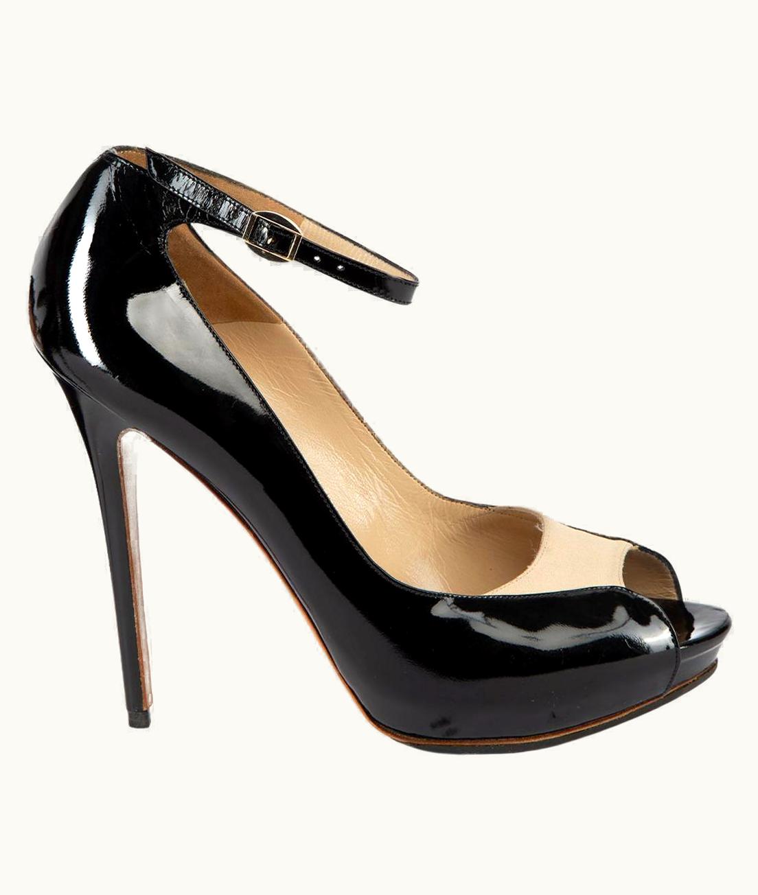 Alexander McQueen Alexander McQueen Women' Black Patent Leather Peep Toe Ankle Strap UZ0607418