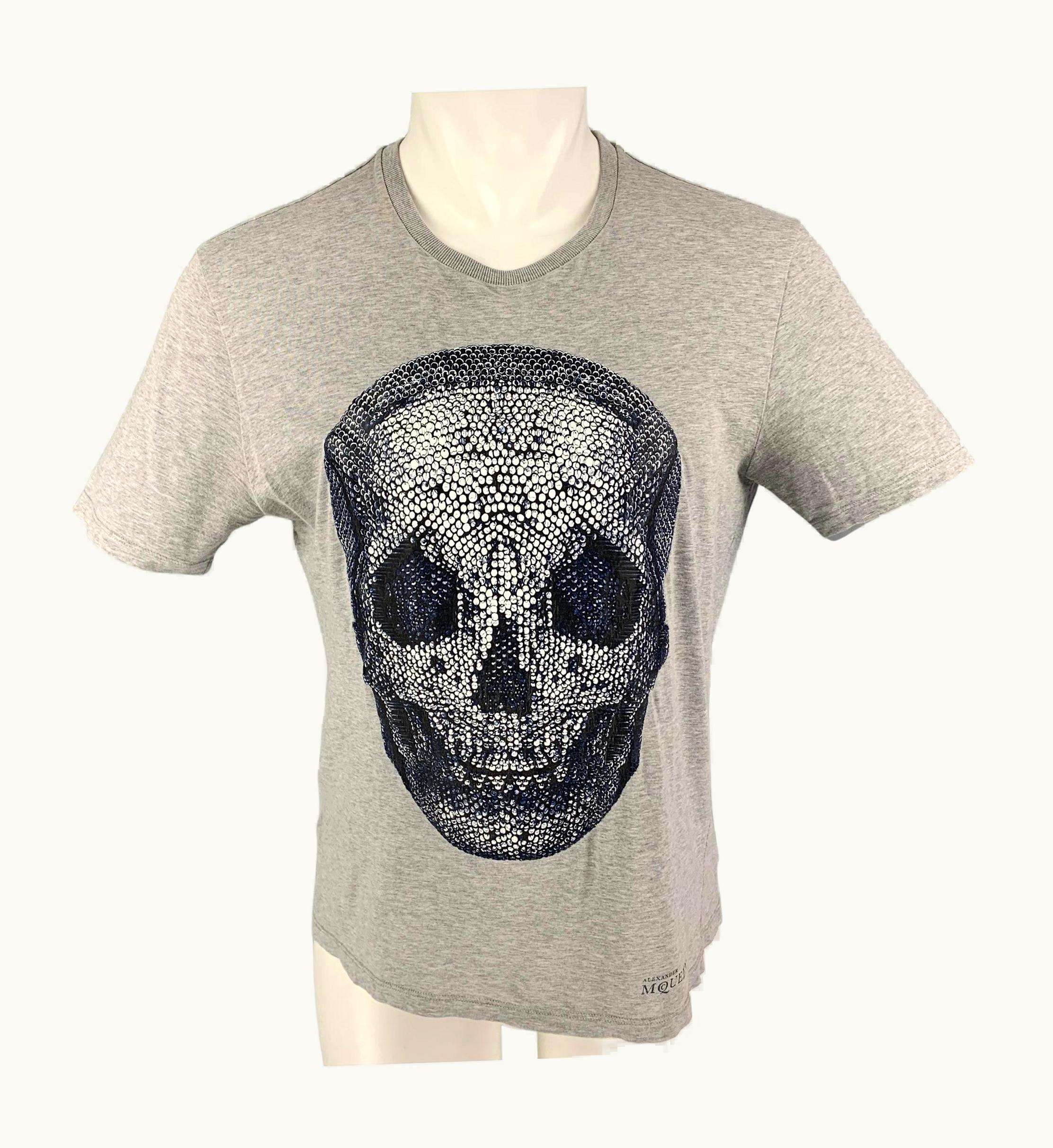 Alexander McQueen Alexander Mcqueen Grey Navy Skull Cotton Crew-Neck T-shirt