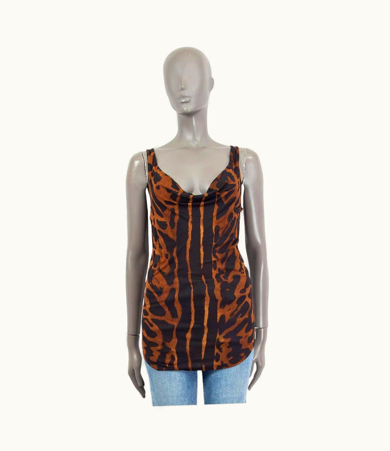 Alexander McQueen Alexander Mcqueen Cognac Brown & Black Viscose Leopard Tank Top Shirt