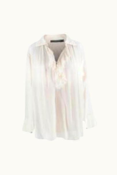 Alexander McQueen Alexander McQueen Ivory Silk Crepe De Chine Ruffle Front Blouse