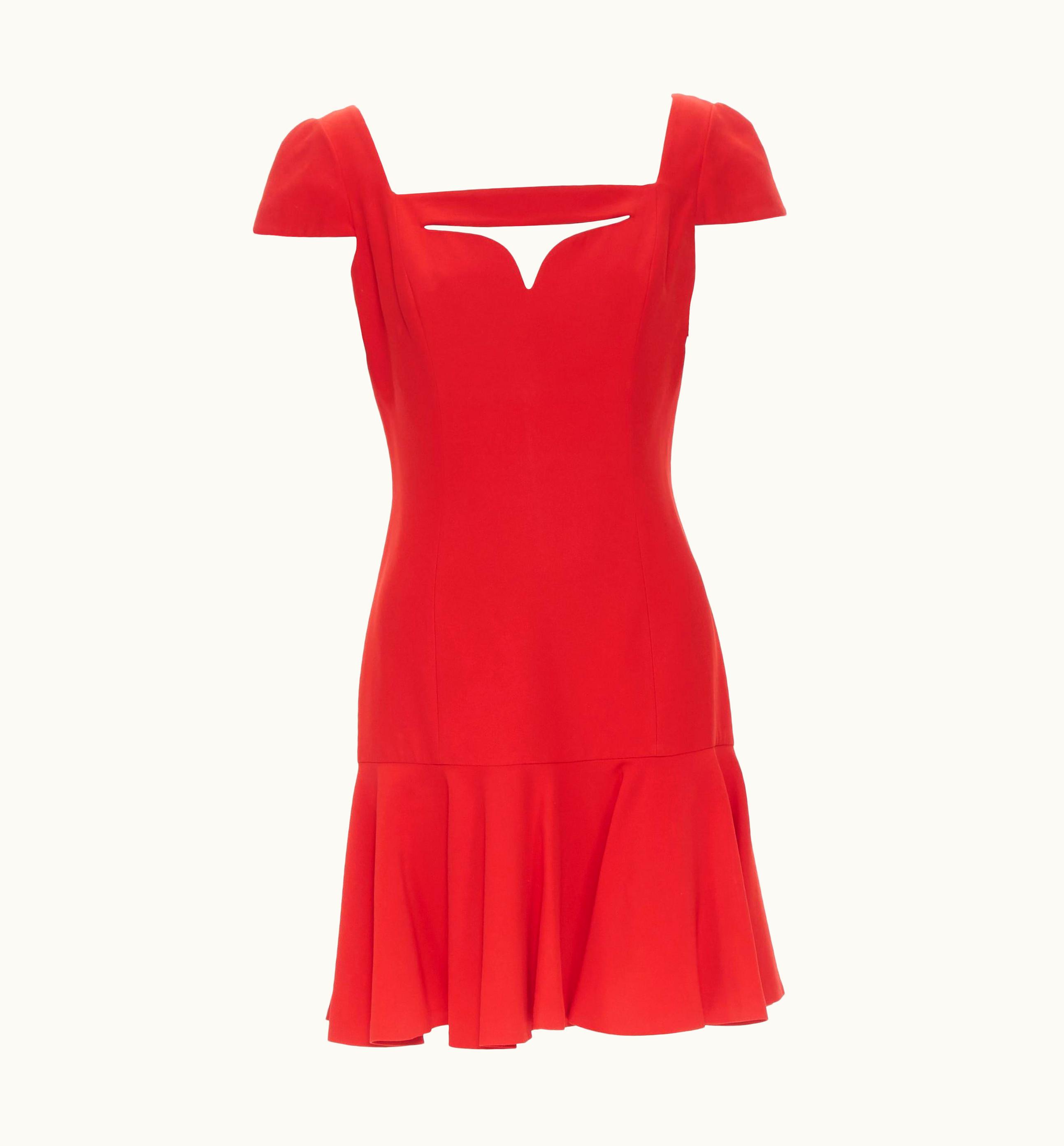 Alexander McQueen Alexander Mcqueen Red Cap Sleeve Cut Out Flute Skirt Cocktail Dress